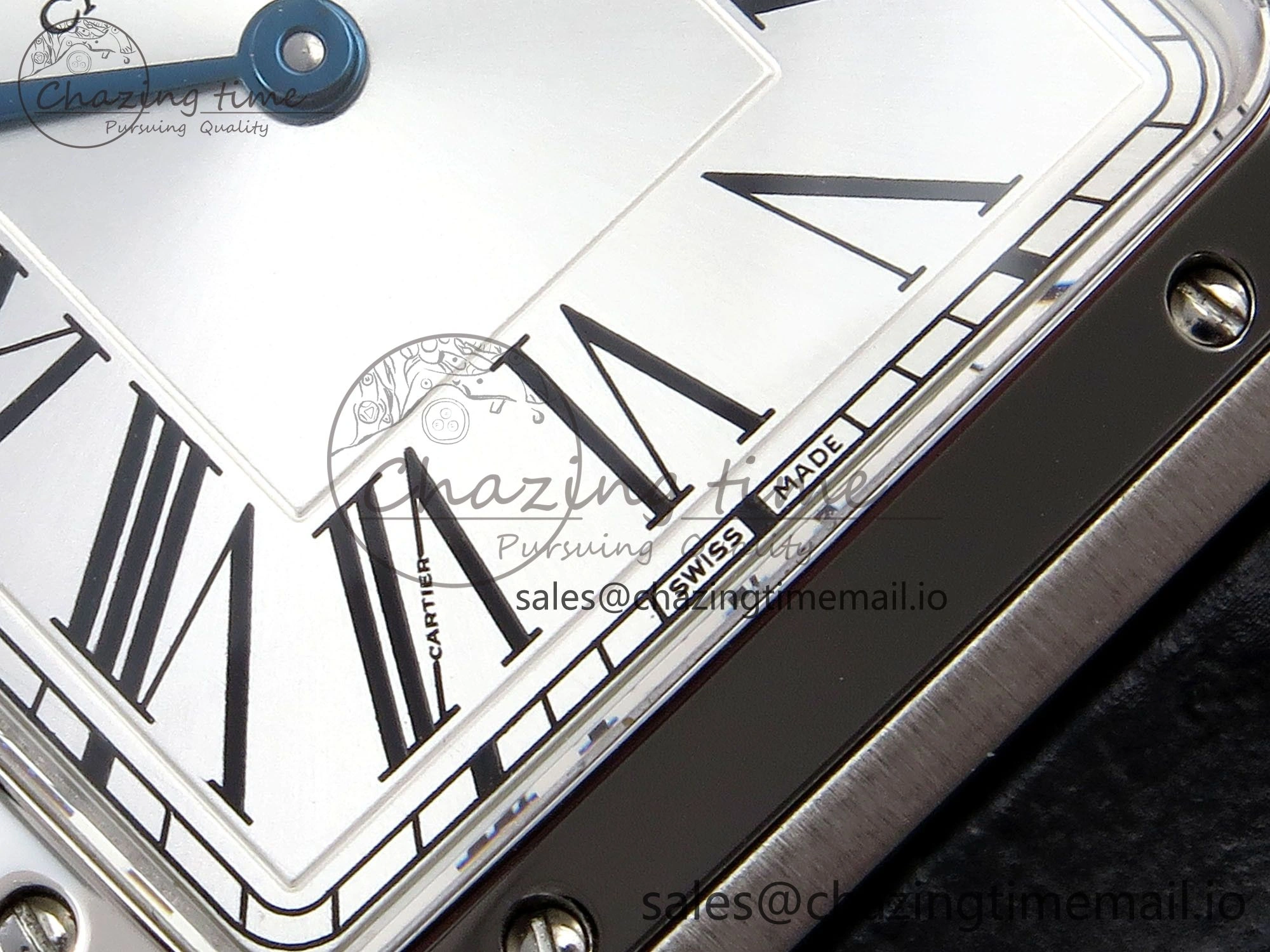 Classic Santos Dumont 31.4mm SS AF 1:1 Best Edition Silver Dial on Gray Croco Strap A 5901