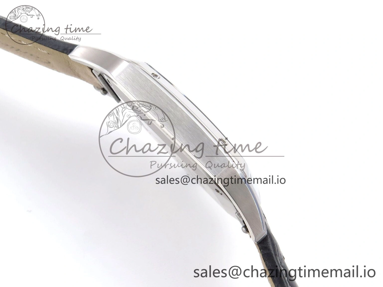 Classic Santos Dumont 31.4mm SS AF 1:1 Best Edition Silver Dial on Gray Croco Strap A 5901