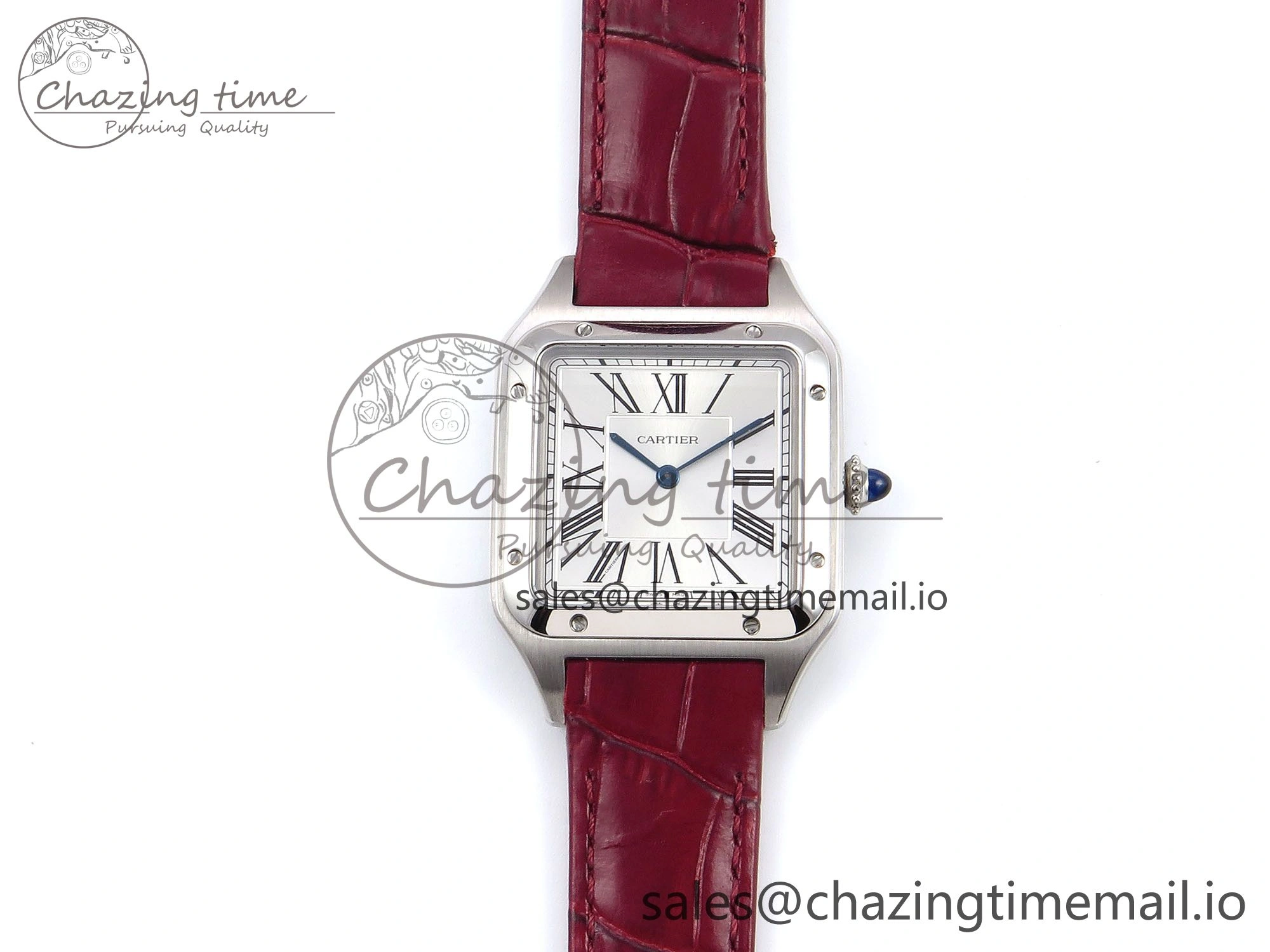 Santos Dumont 31.4mm SS AF 1:1 Best Edition Silver Dial on Red Croco Strap A Comfortable 5904