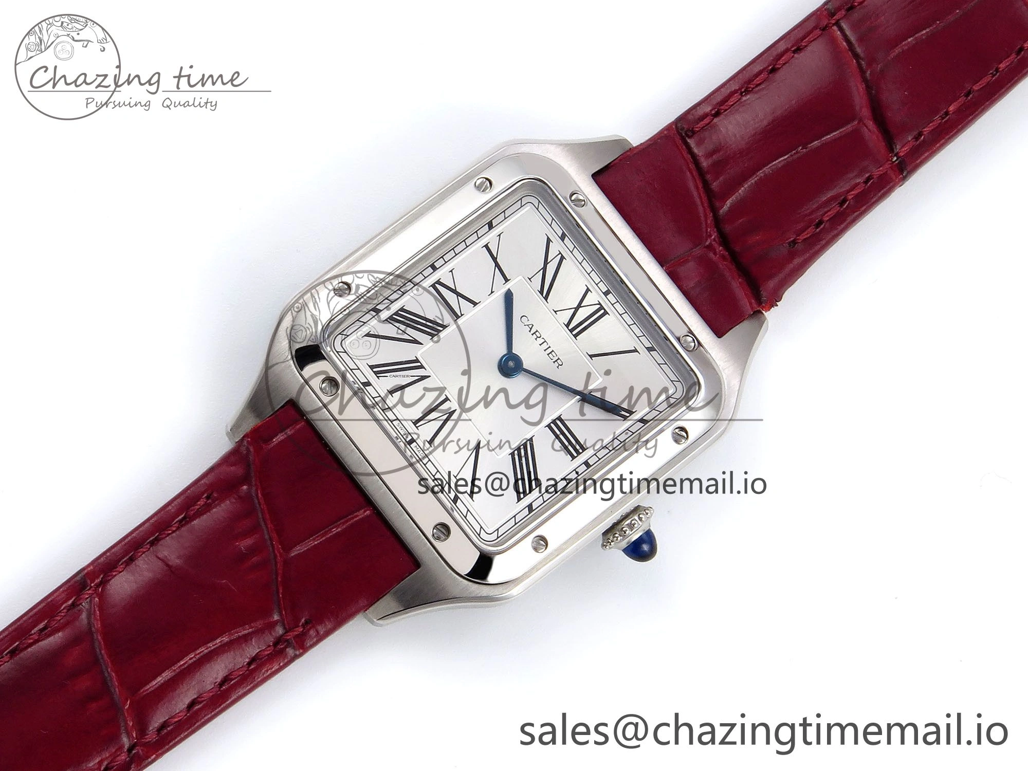 Santos Dumont 31.4mm SS AF 1:1 Best Edition Silver Dial on Red Croco Strap A Comfortable 5904