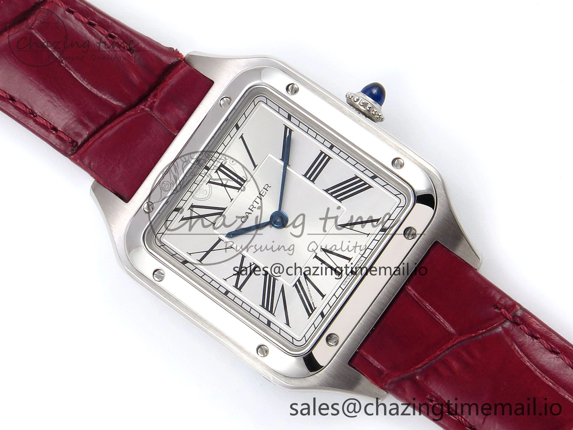 Santos Dumont 31.4mm SS AF 1:1 Best Edition Silver Dial on Red Croco Strap A Comfortable 5904