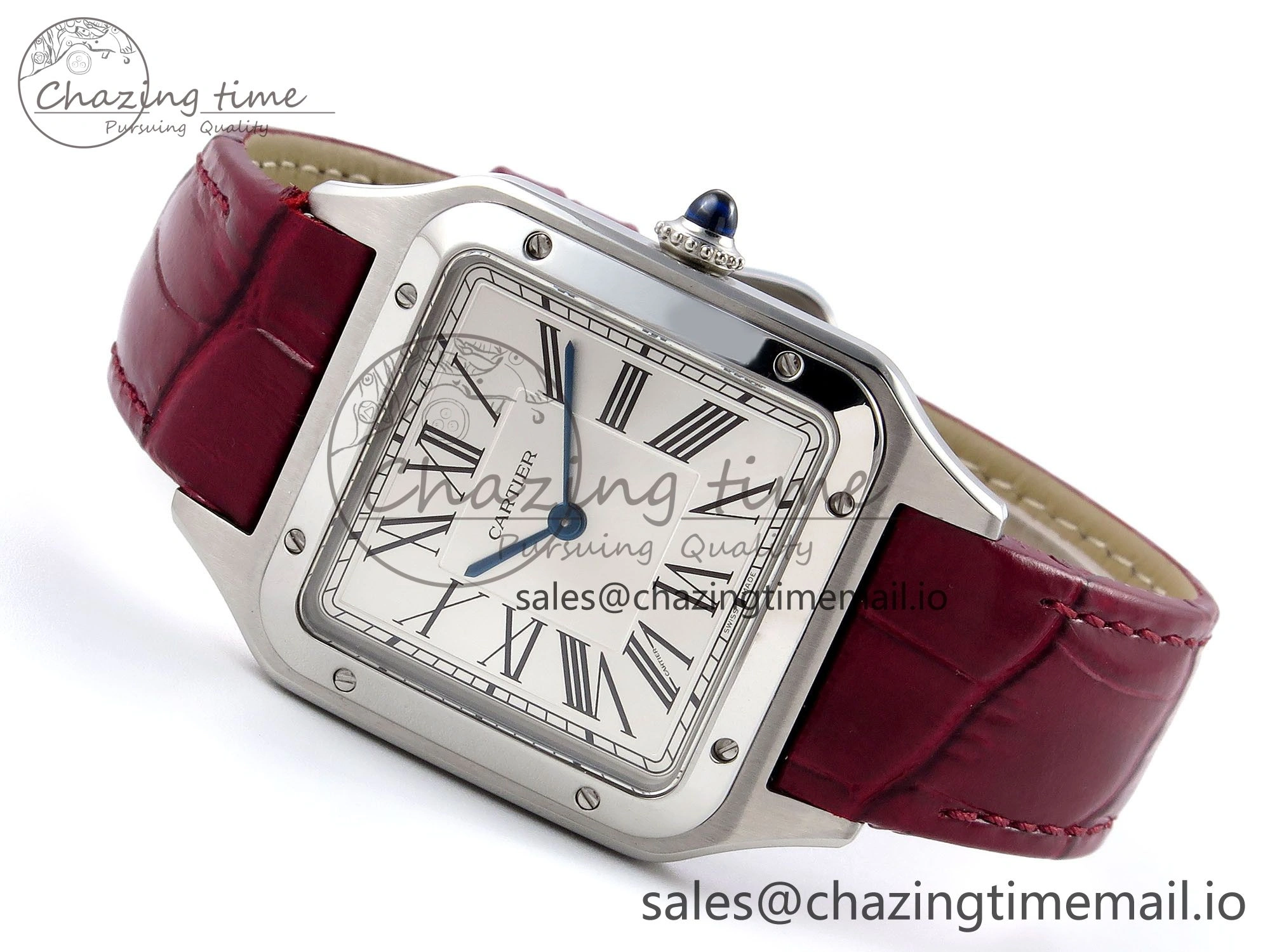 Santos Dumont 31.4mm SS AF 1:1 Best Edition Silver Dial on Red Croco Strap A Comfortable 5904