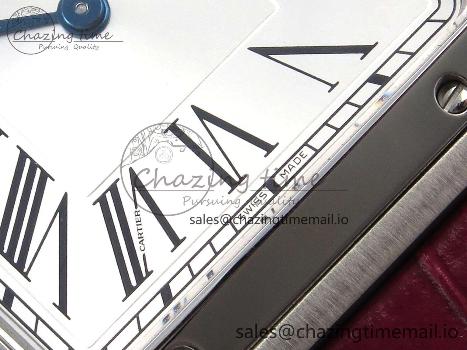 Santos Dumont 31.4mm SS AF 1:1 Best Edition Silver Dial on Red Croco Strap A Comfortable 5904