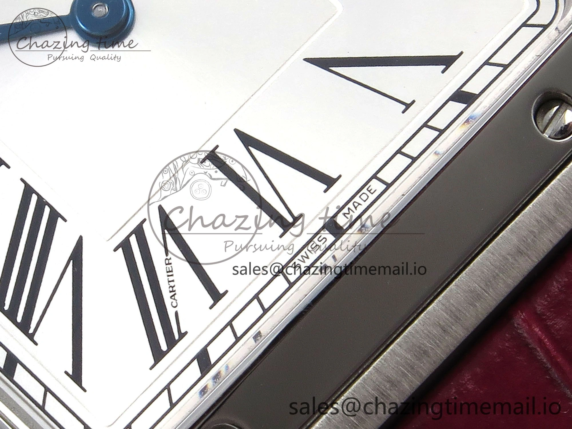 Santos Dumont 31.4mm SS AF 1:1 Best Edition Silver Dial on Red Croco Strap A Comfortable 5904