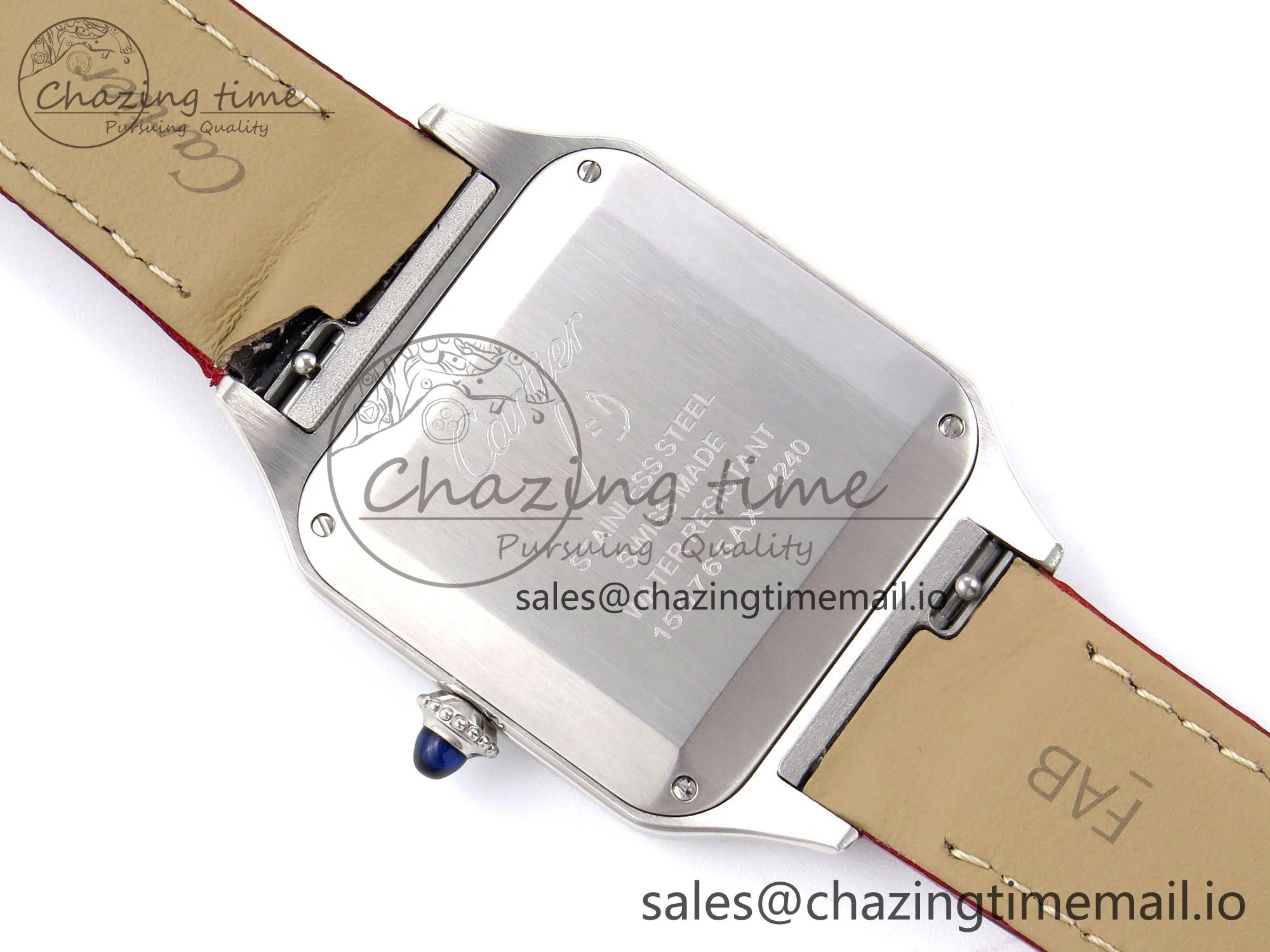 Santos Dumont 31.4mm SS AF 1:1 Best Edition Silver Dial on Red Croco Strap A Comfortable 5904