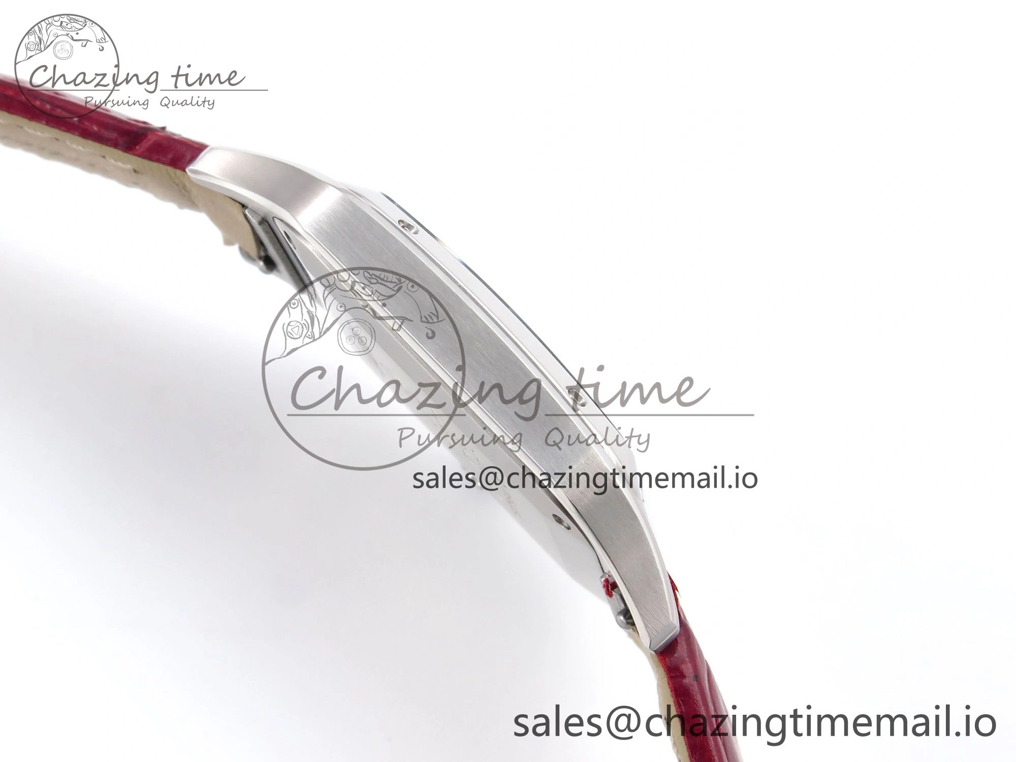 Santos Dumont 31.4mm SS AF 1:1 Best Edition Silver Dial on Red Croco Strap A Comfortable 5904