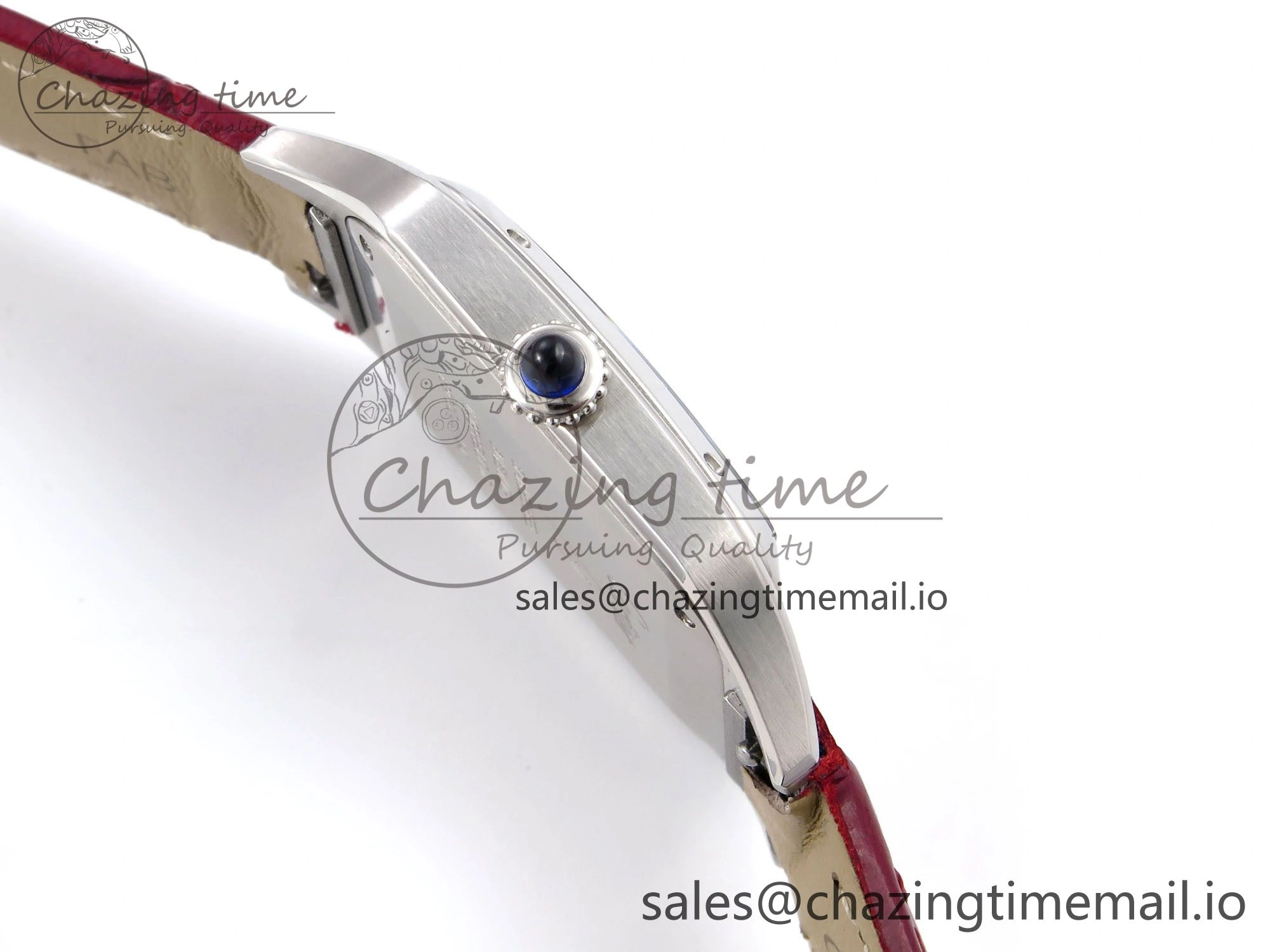 Santos Dumont 31.4mm SS AF 1:1 Best Edition Silver Dial on Red Croco Strap A Comfortable 5904