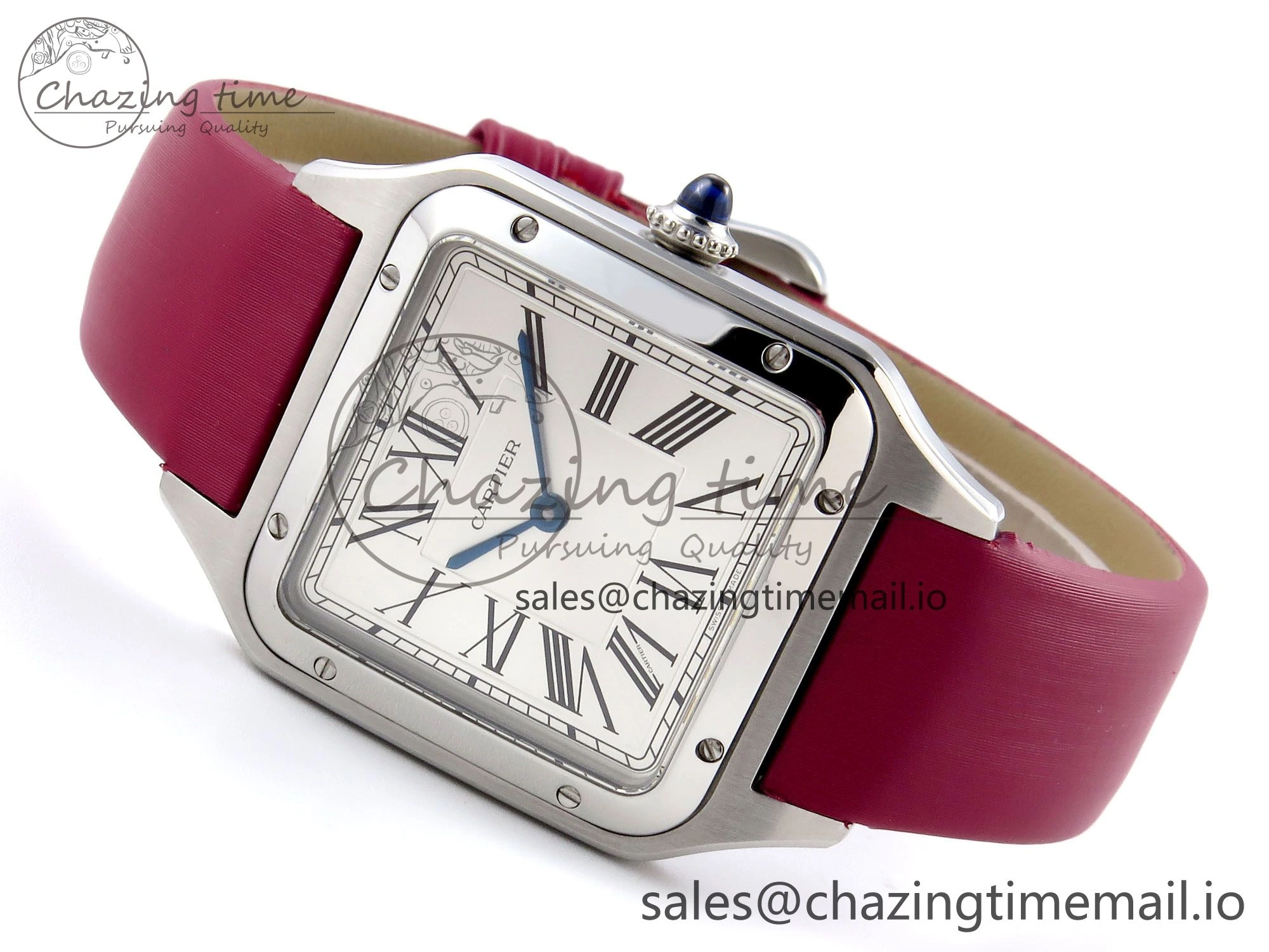 Santos Dumont 31.4mm SS AF 1:1 Best Edition Silver Dial on Red Fabric Strap A Soft 5903