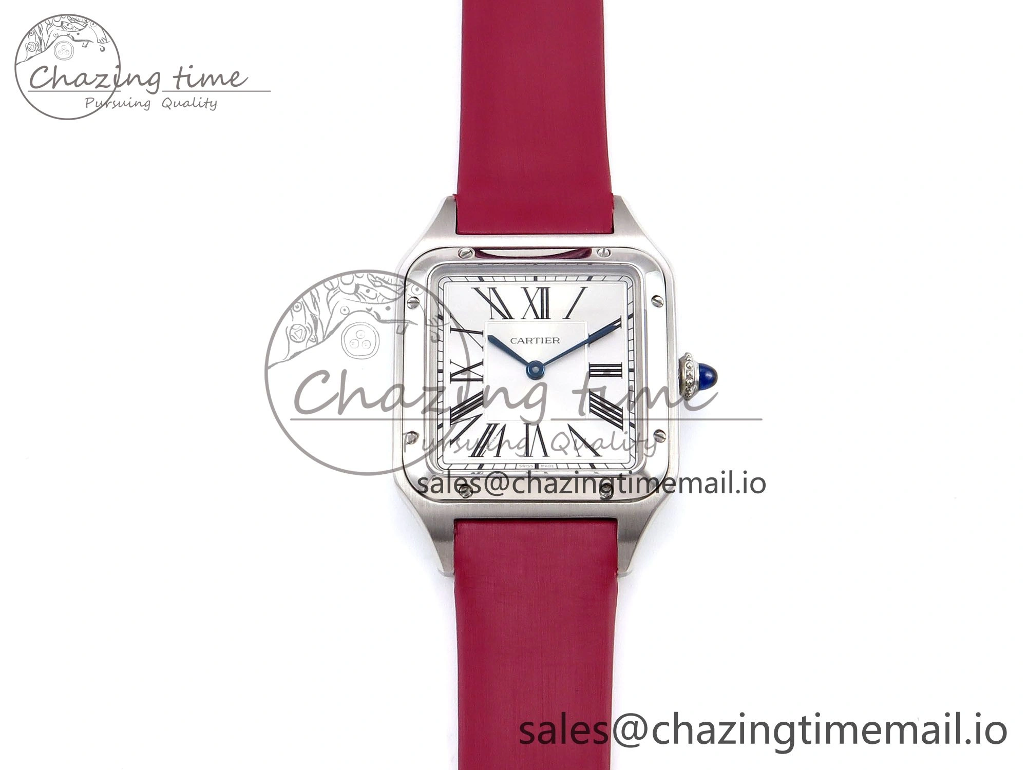 Santos Dumont 31.4mm SS AF 1:1 Best Edition Silver Dial on Red Fabric Strap A Soft 5903