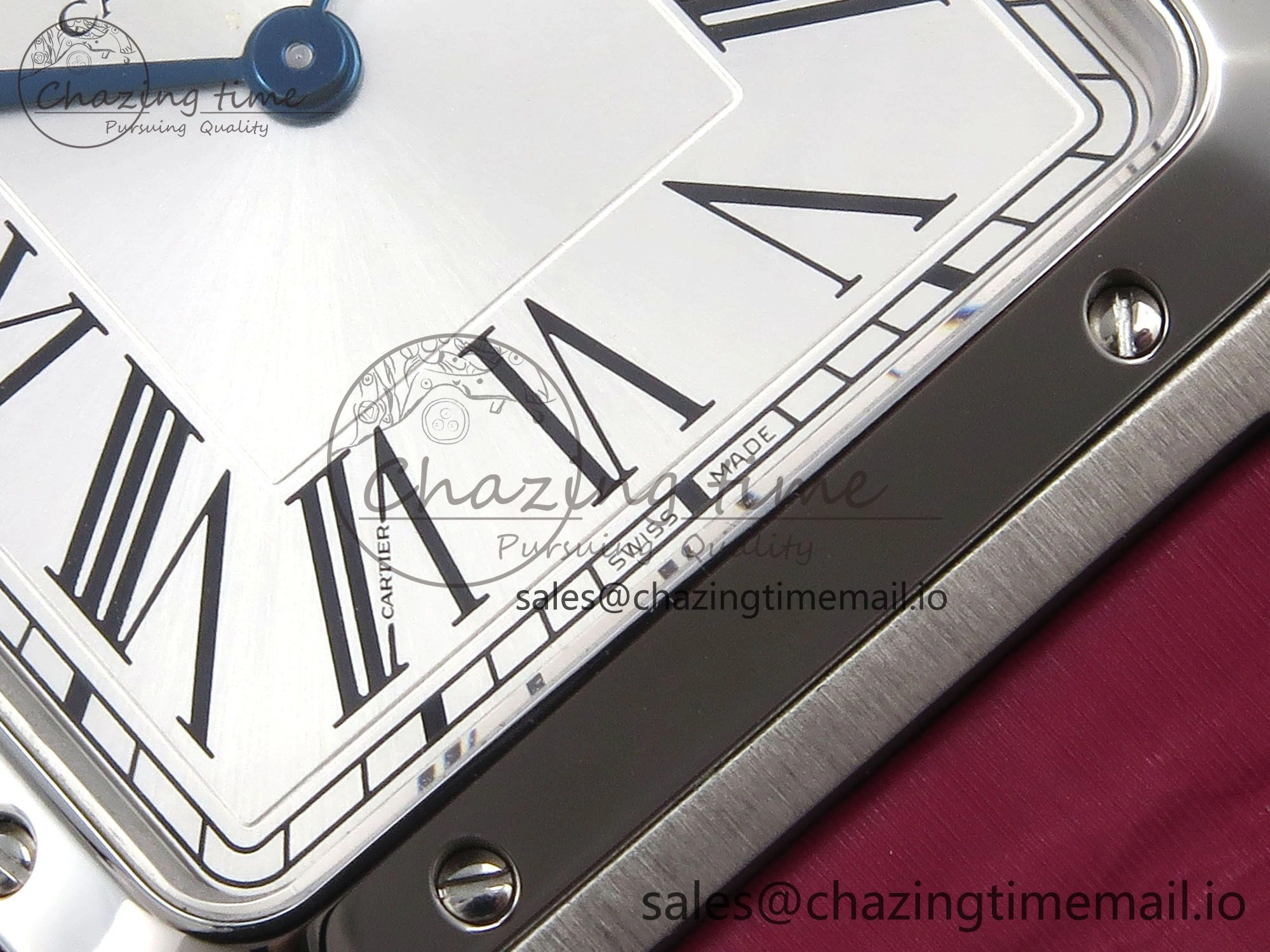 Santos Dumont 31.4mm SS AF 1:1 Best Edition Silver Dial on Red Fabric Strap A Soft 5903