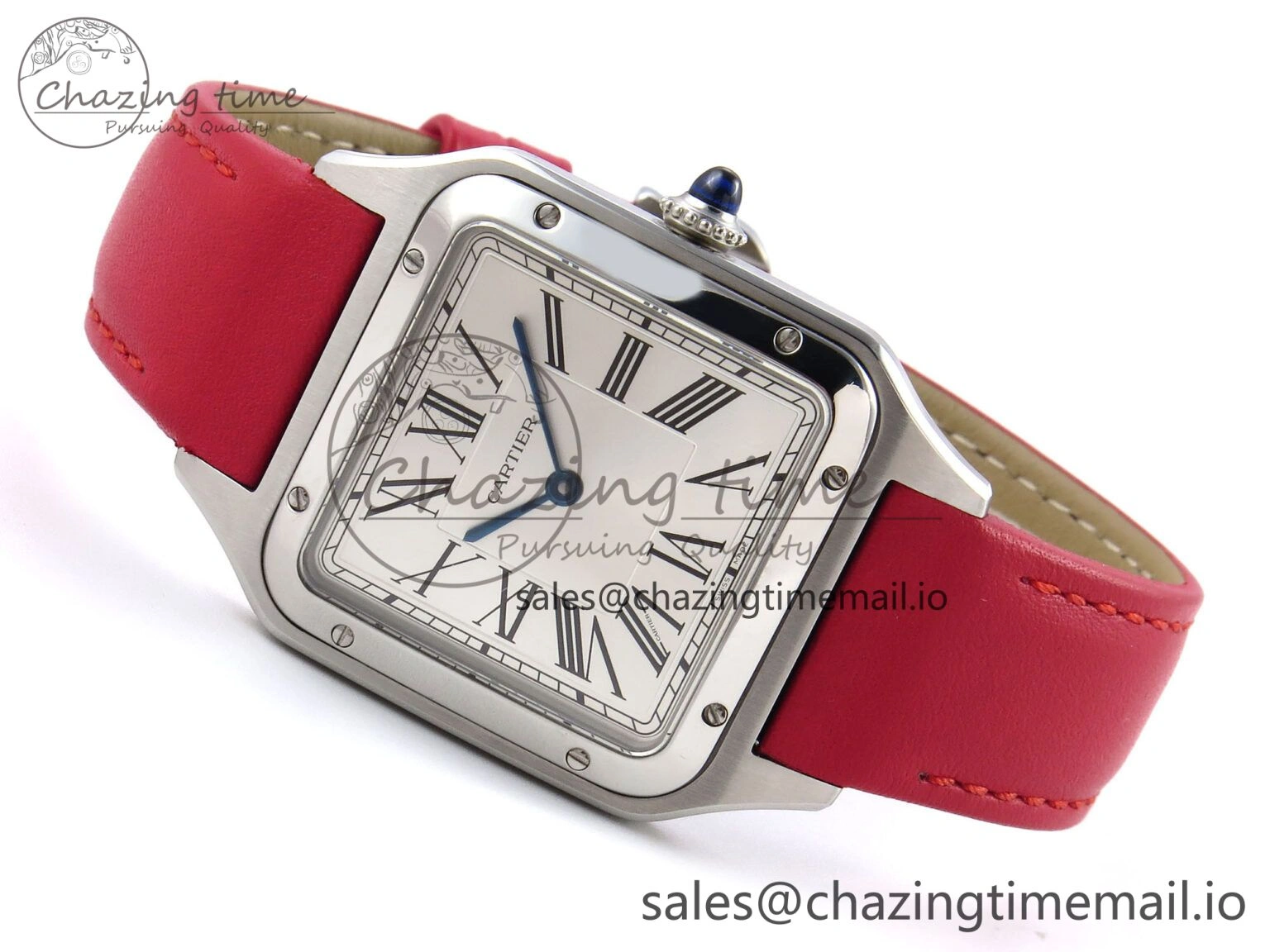 Sporty Santos Dumont 31.4mm SS AF 1:1 Best Edition Silver Dial on Red Leather Strap A 5900