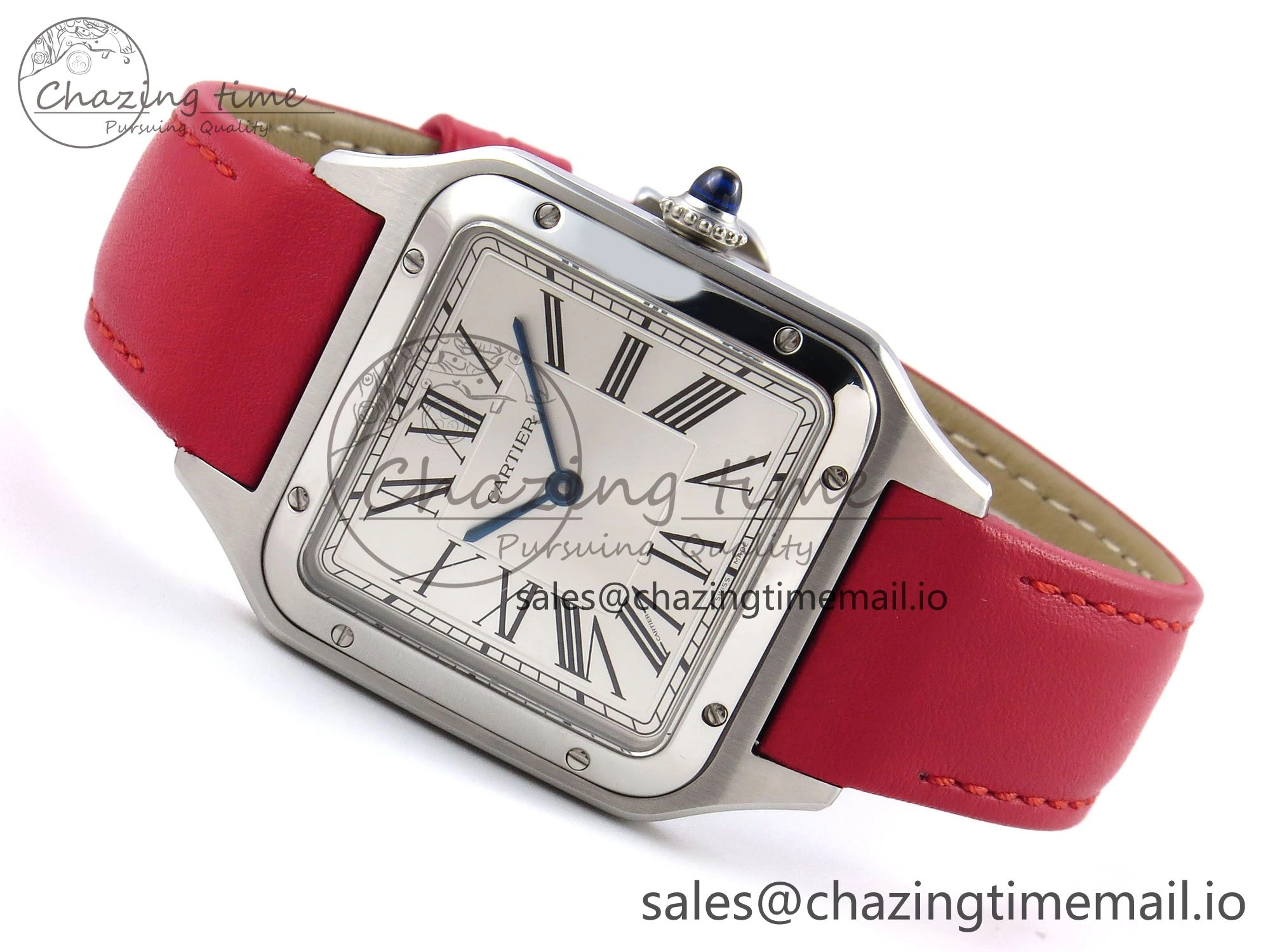 Sporty Santos Dumont 31.4mm SS AF 1:1 Best Edition Silver Dial on Red Leather Strap A 5900