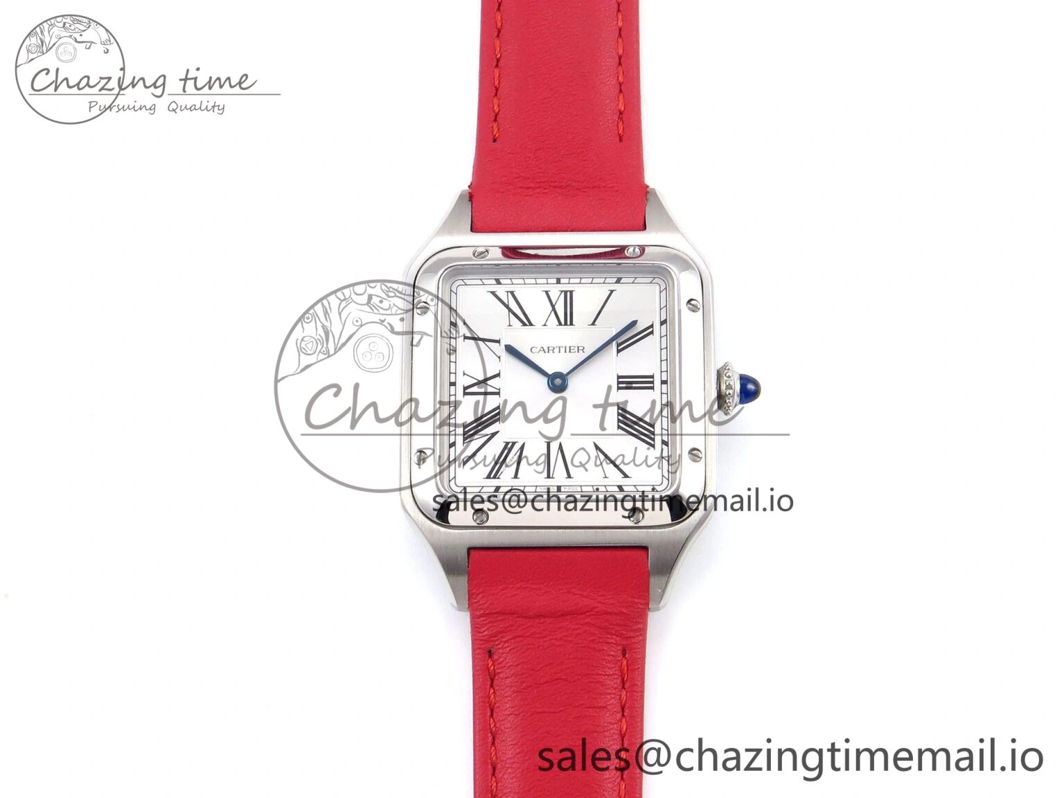 Sporty Santos Dumont 31.4mm SS AF 1:1 Best Edition Silver Dial on Red Leather Strap A 5900