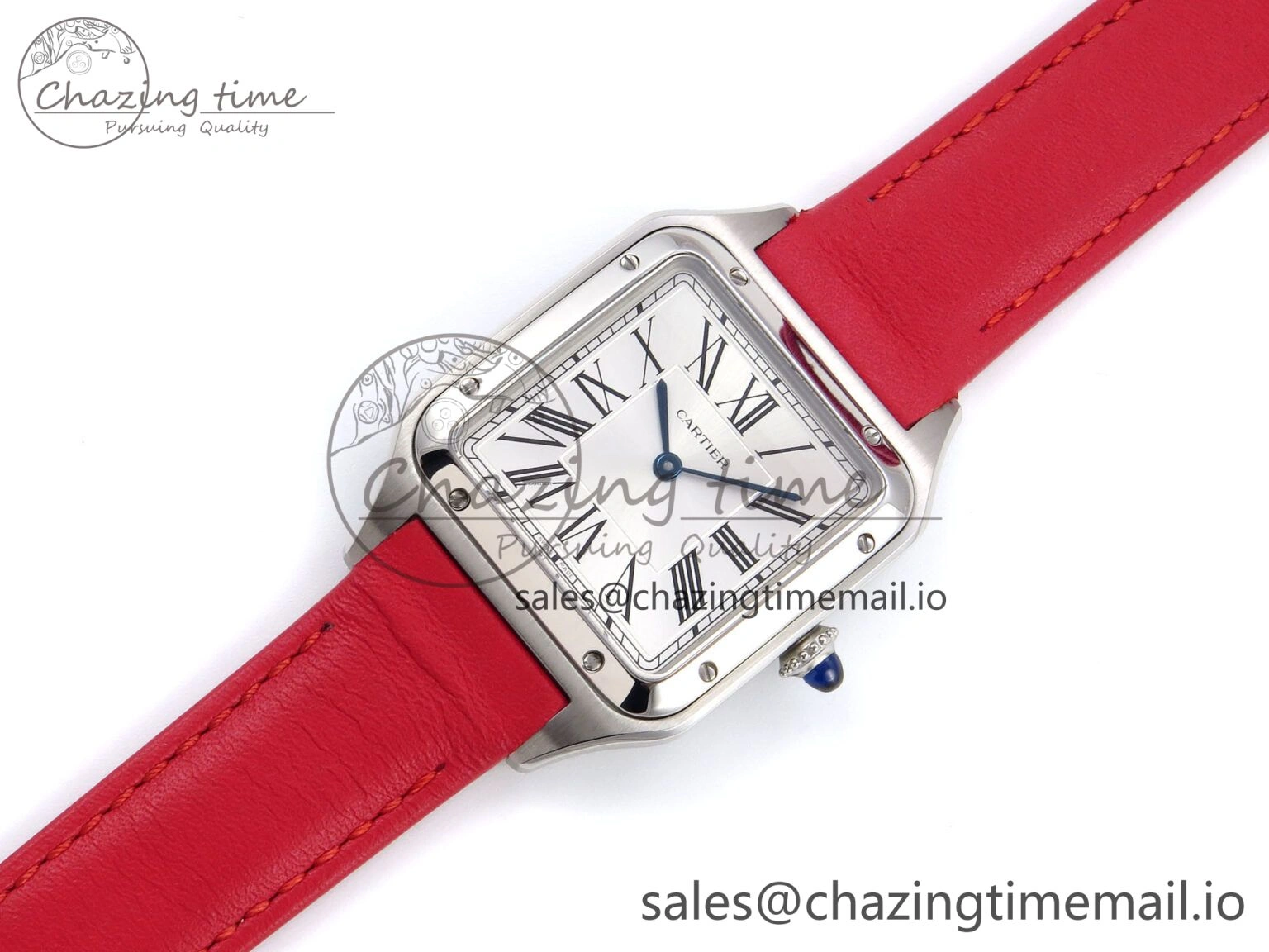 Sporty Santos Dumont 31.4mm SS AF 1:1 Best Edition Silver Dial on Red Leather Strap A 5900