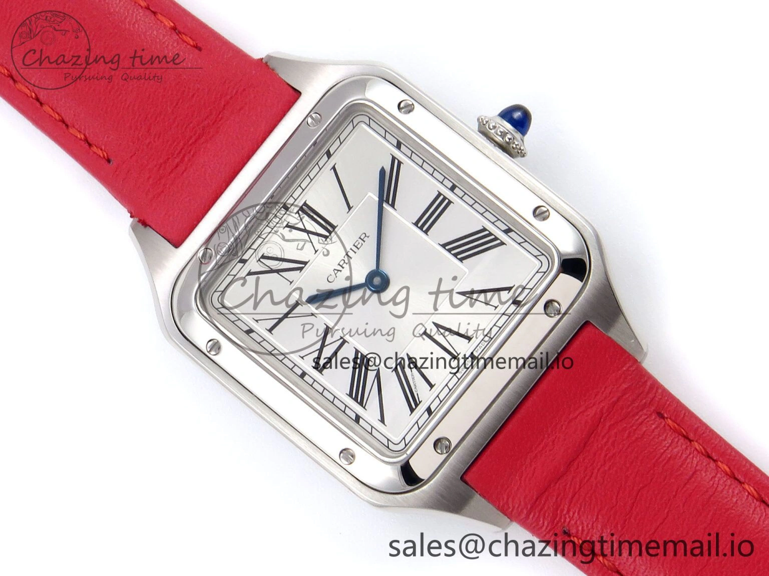 Sporty Santos Dumont 31.4mm SS AF 1:1 Best Edition Silver Dial on Red Leather Strap A 5900