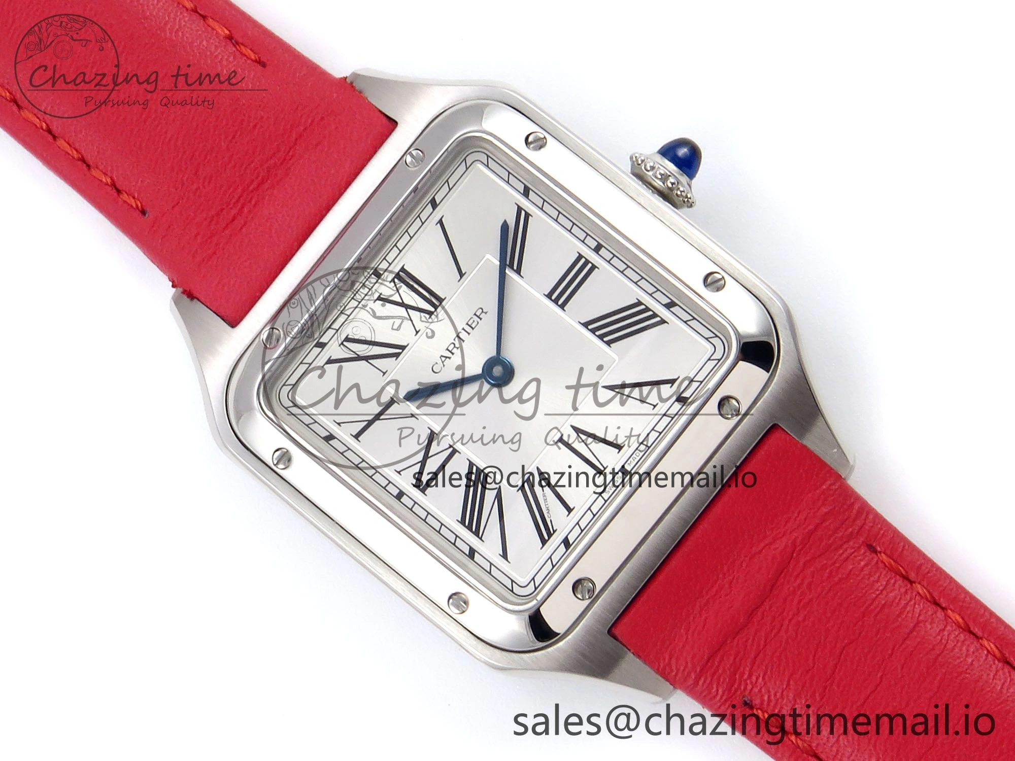 Sporty Santos Dumont 31.4mm SS AF 1:1 Best Edition Silver Dial on Red Leather Strap A 5900