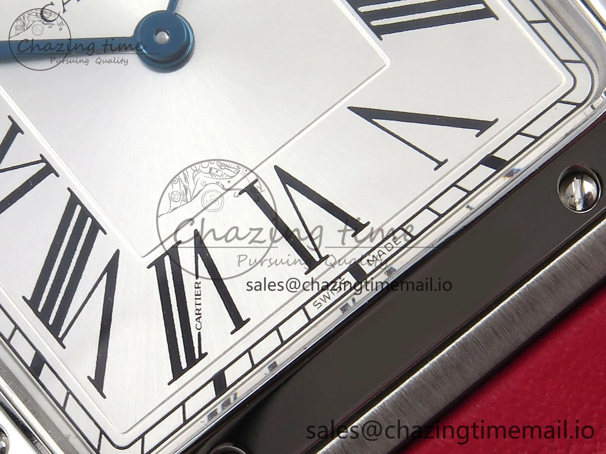Sporty Santos Dumont 31.4mm SS AF 1:1 Best Edition Silver Dial on Red Leather Strap A 5900