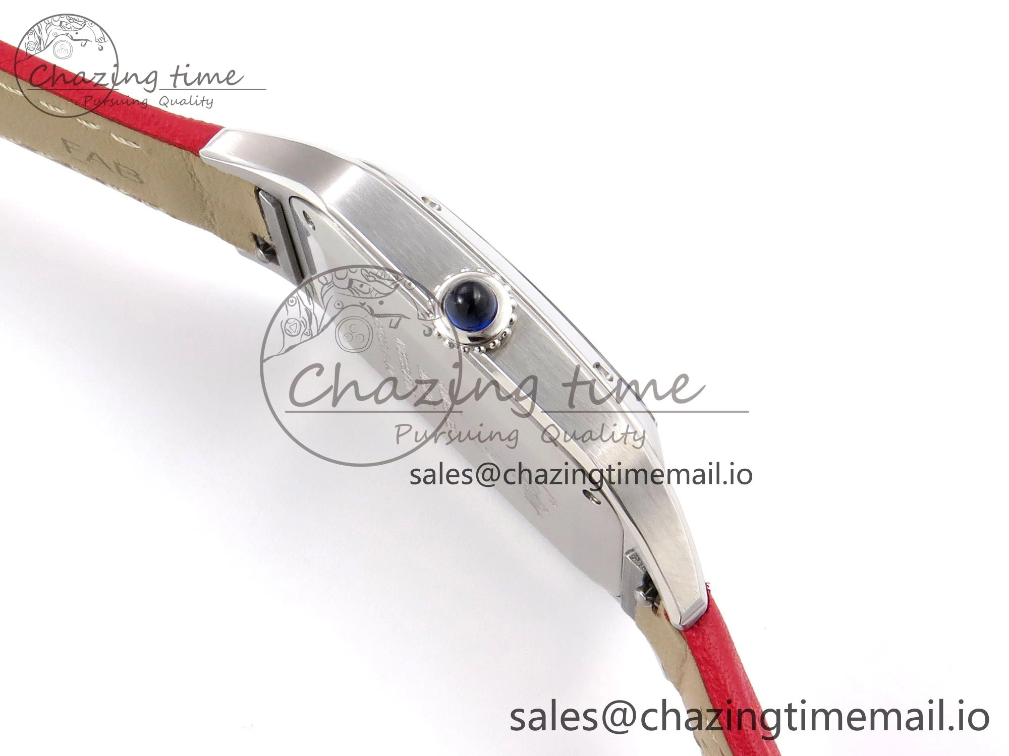 Sporty Santos Dumont 31.4mm SS AF 1:1 Best Edition Silver Dial on Red Leather Strap A 5900