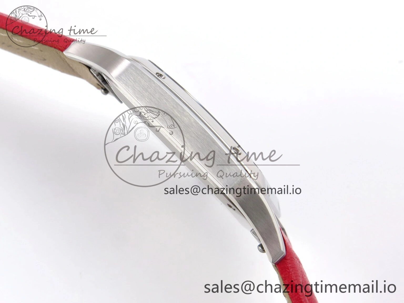 Sporty Santos Dumont 31.4mm SS AF 1:1 Best Edition Silver Dial on Red Leather Strap A 5900