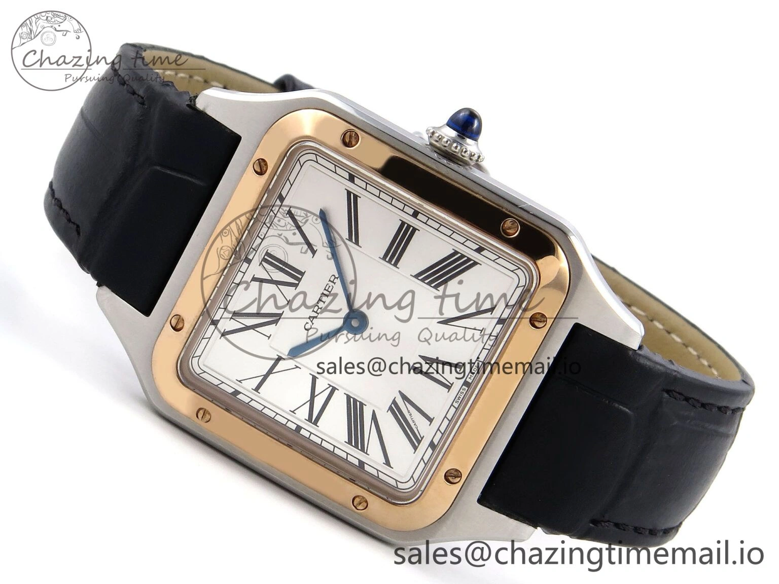 Santos Dumont 31.4mm SS RG AF 1:1 Best Edition Silver Dial on Black Croco Strap A TravelReady 5892