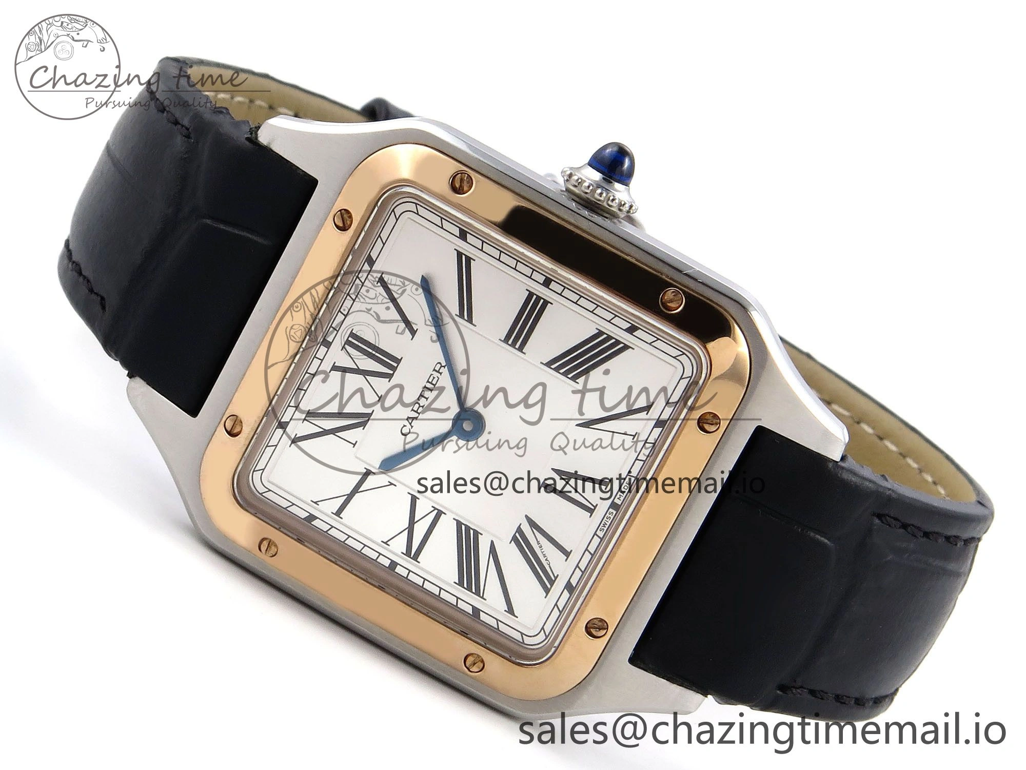 Santos Dumont 31.4mm SS RG AF 1:1 Best Edition Silver Dial on Black Croco Strap A TravelReady 5892