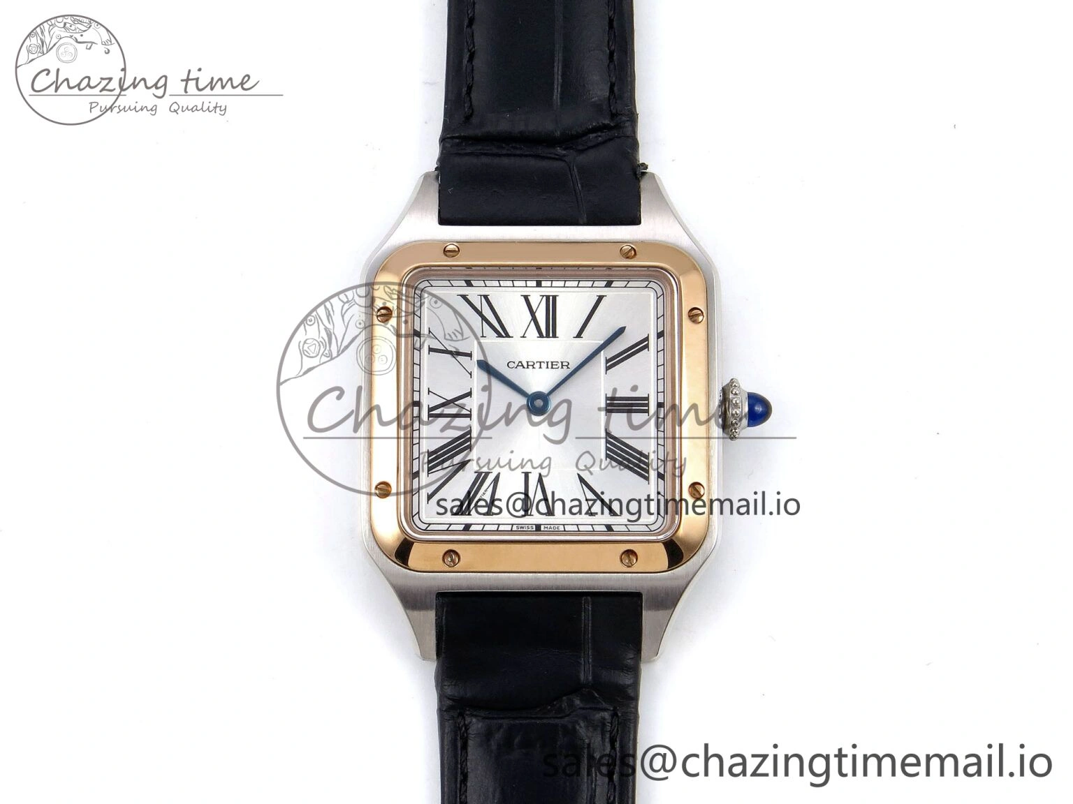 Santos Dumont 31.4mm SS RG AF 1:1 Best Edition Silver Dial on Black Croco Strap A TravelReady 5892