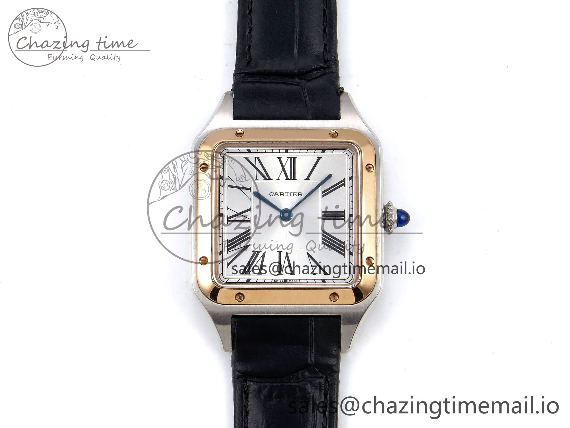 Santos Dumont 31.4mm SS RG AF 1:1 Best Edition Silver Dial on Black Croco Strap A TravelReady 5892