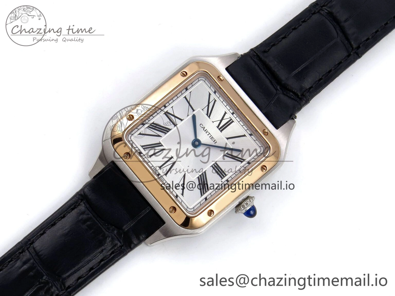 Santos Dumont 31.4mm SS RG AF 1:1 Best Edition Silver Dial on Black Croco Strap A TravelReady 5892
