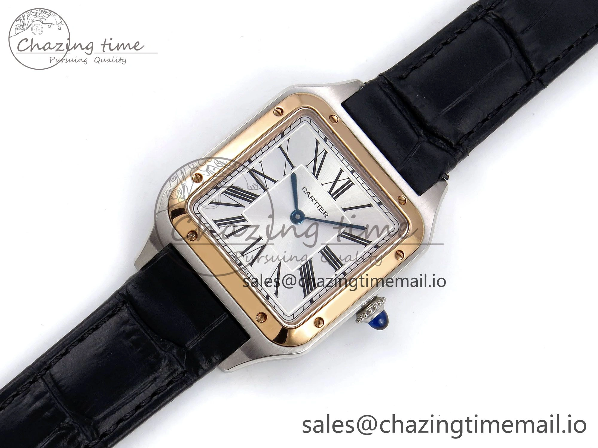 Santos Dumont 31.4mm SS RG AF 1:1 Best Edition Silver Dial on Black Croco Strap A TravelReady 5892
