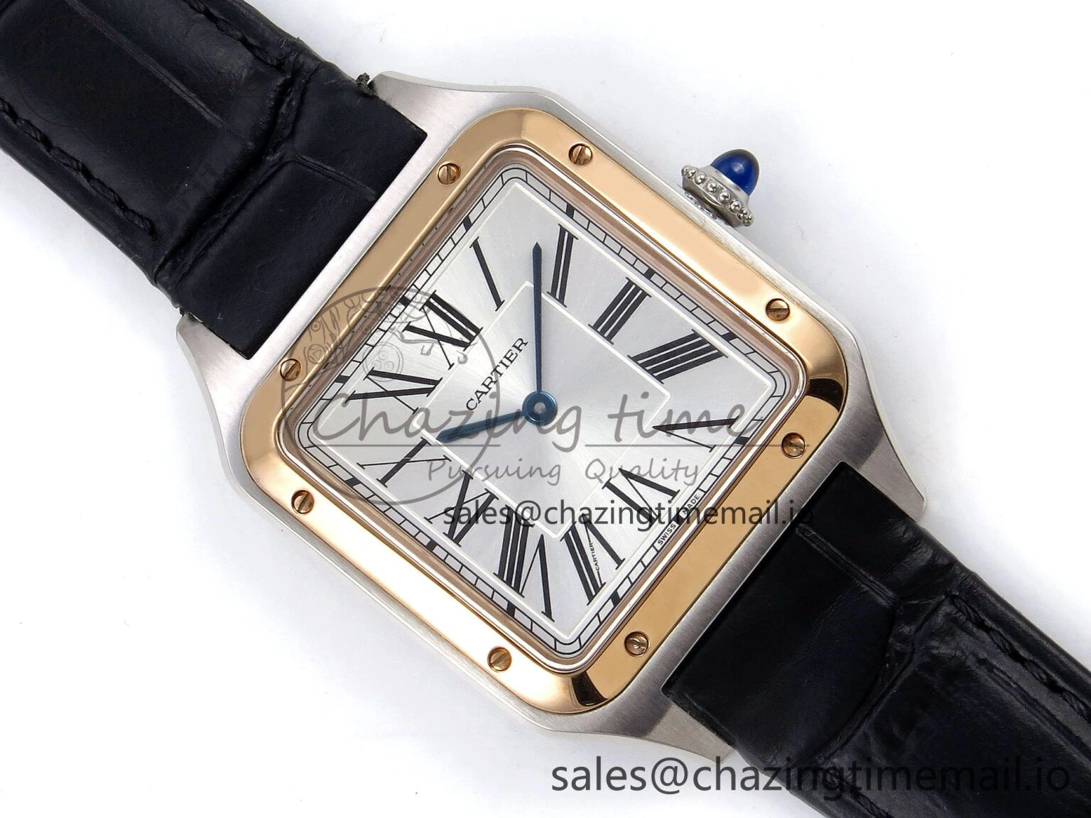 Santos Dumont 31.4mm SS RG AF 1:1 Best Edition Silver Dial on Black Croco Strap A TravelReady 5892