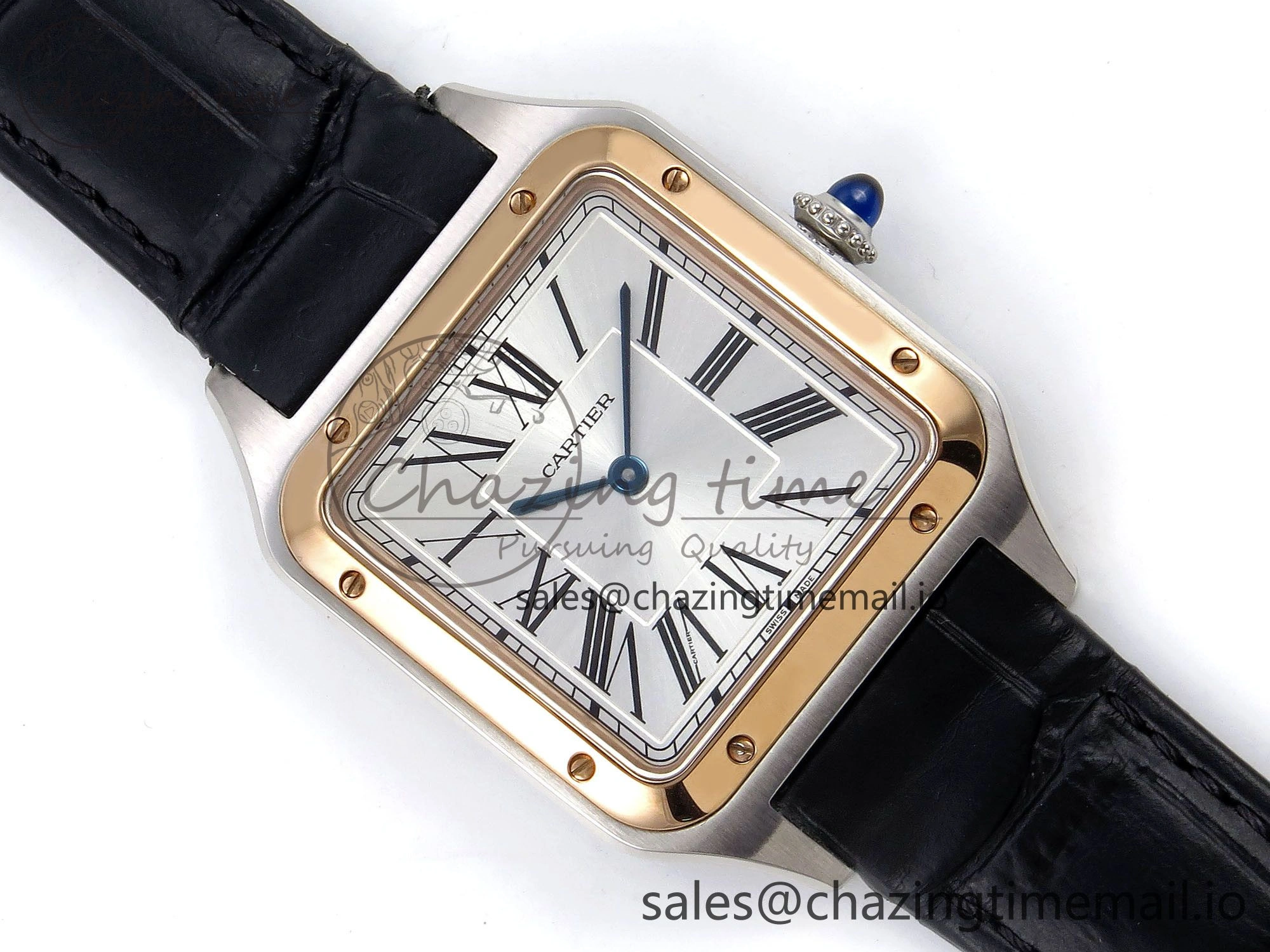 Santos Dumont 31.4mm SS RG AF 1:1 Best Edition Silver Dial on Black Croco Strap A TravelReady 5892
