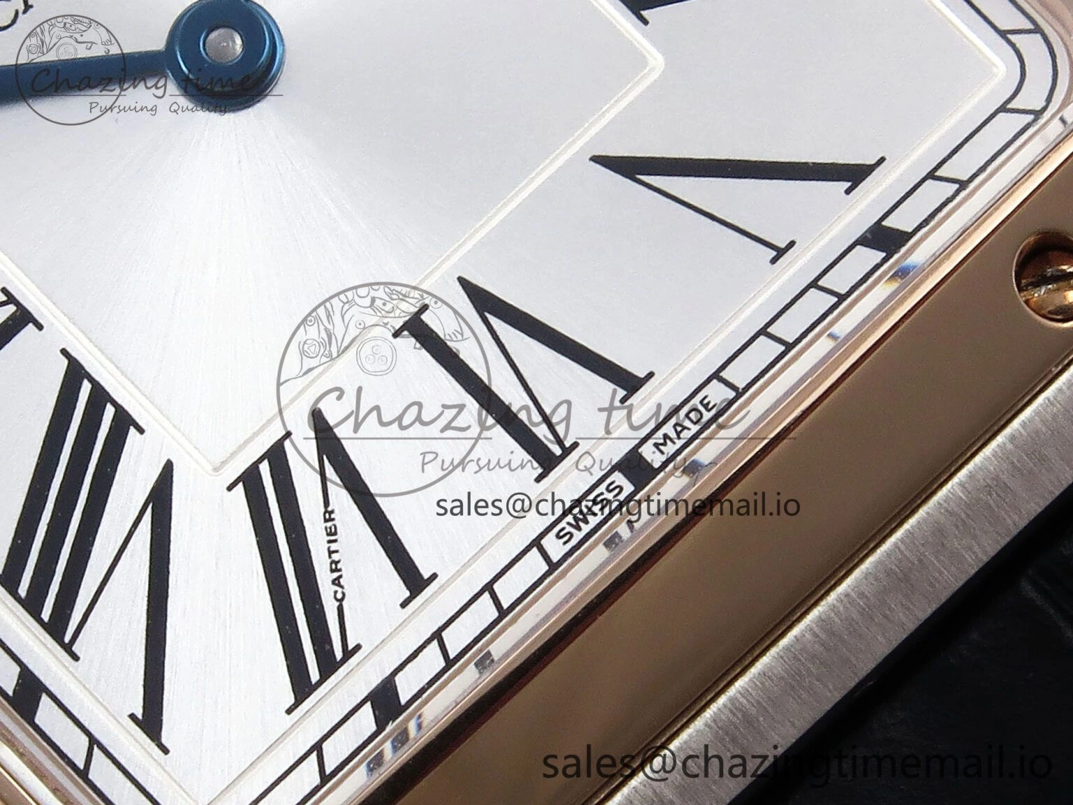 Santos Dumont 31.4mm SS RG AF 1:1 Best Edition Silver Dial on Black Croco Strap A TravelReady 5892