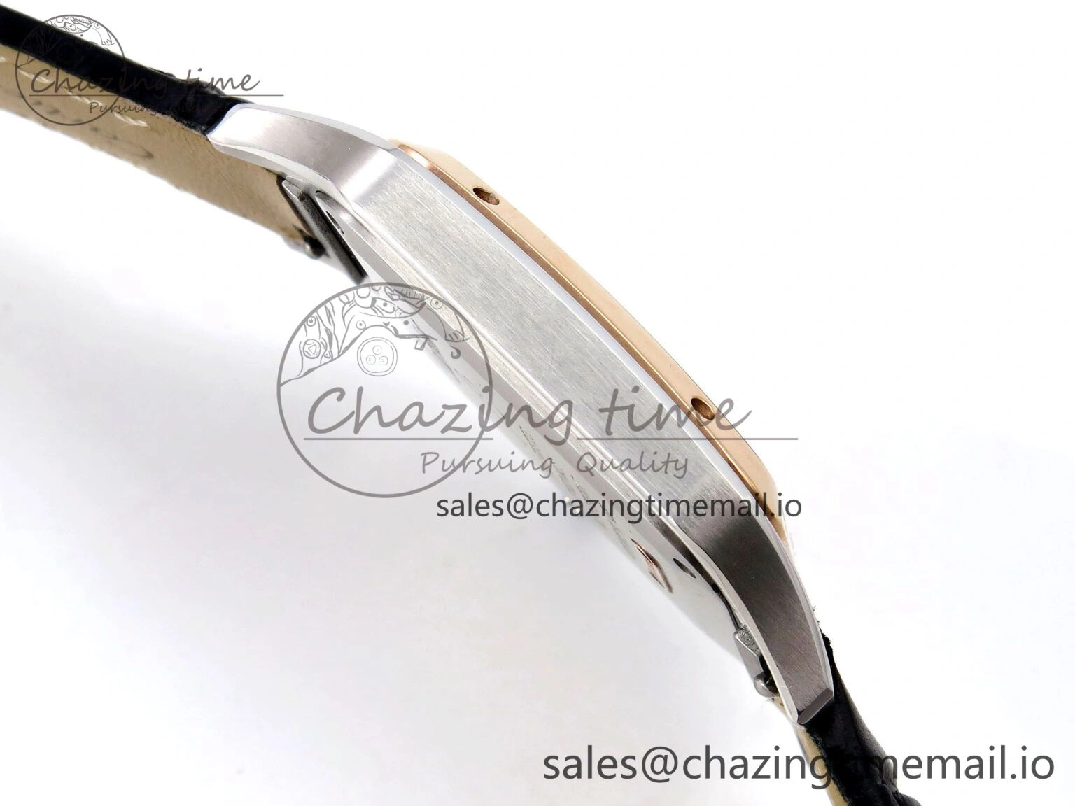 Santos Dumont 31.4mm SS RG AF 1:1 Best Edition Silver Dial on Black Croco Strap A TravelReady 5892