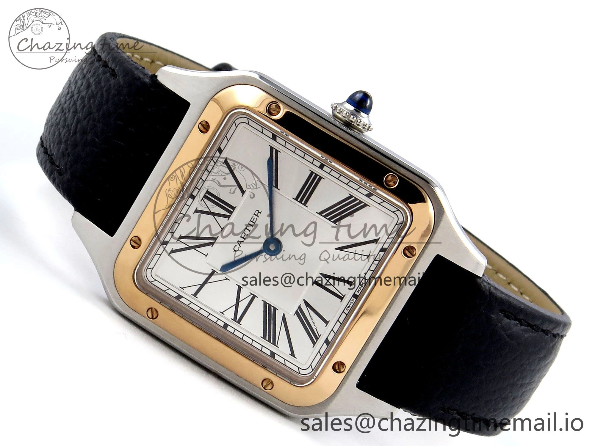 Santos Dumont 31.4mm SS RG AF 1:1 Best Edition Silver Dial on Black Leather Strap A Durable 5899
