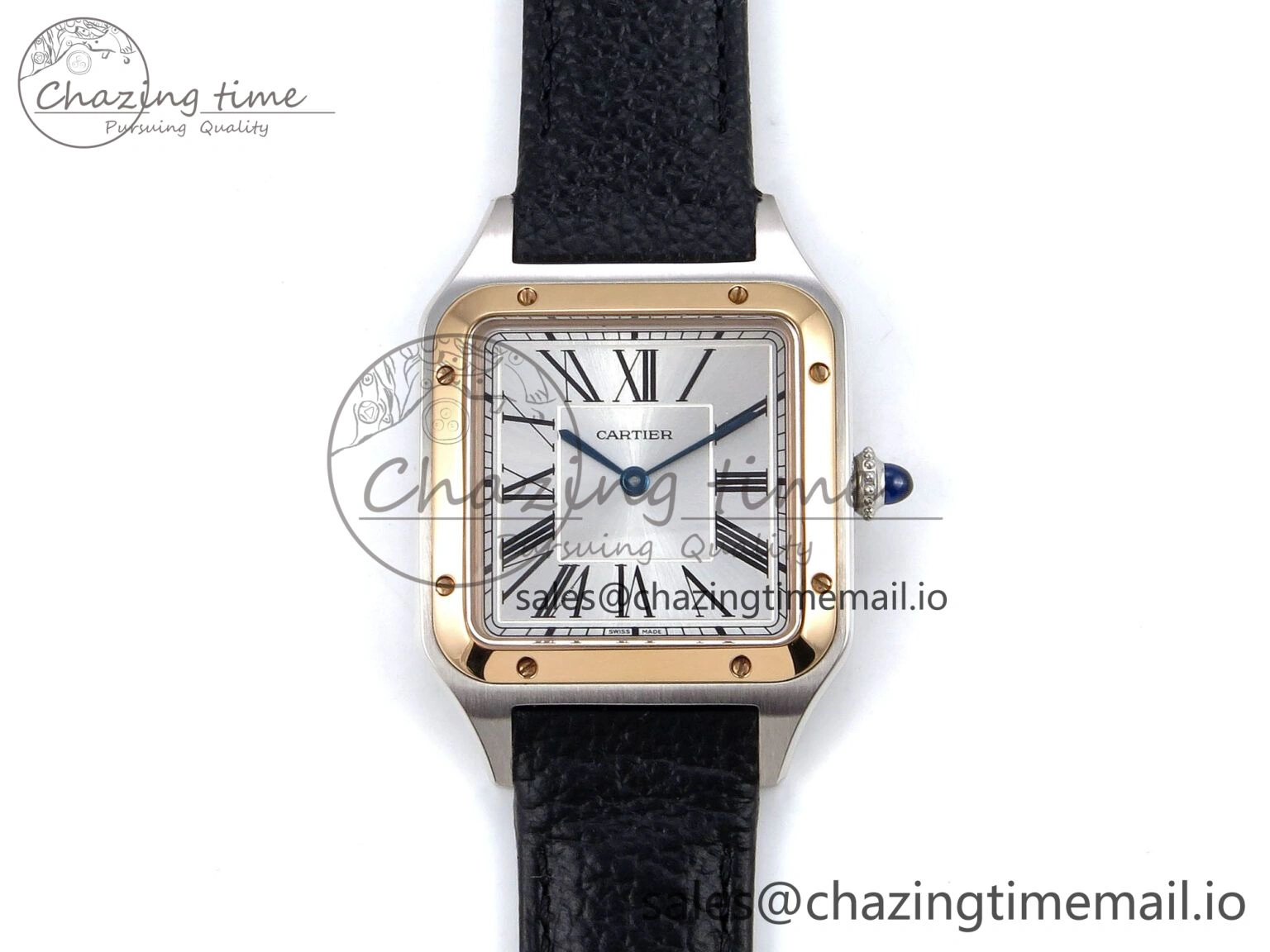 Santos Dumont 31.4mm SS RG AF 1:1 Best Edition Silver Dial on Black Leather Strap A Durable 5899