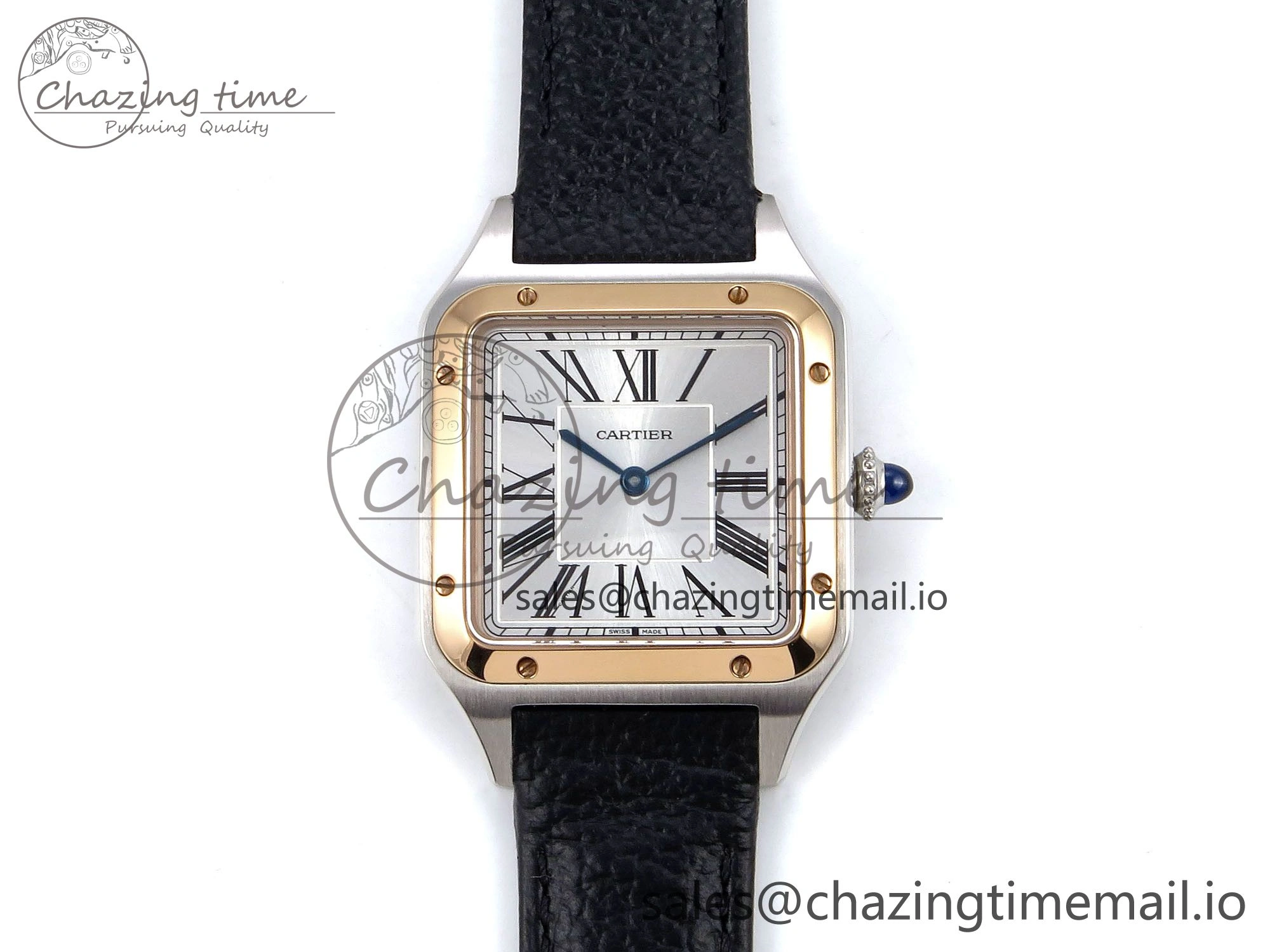 Santos Dumont 31.4mm SS RG AF 1:1 Best Edition Silver Dial on Black Leather Strap A Durable 5899