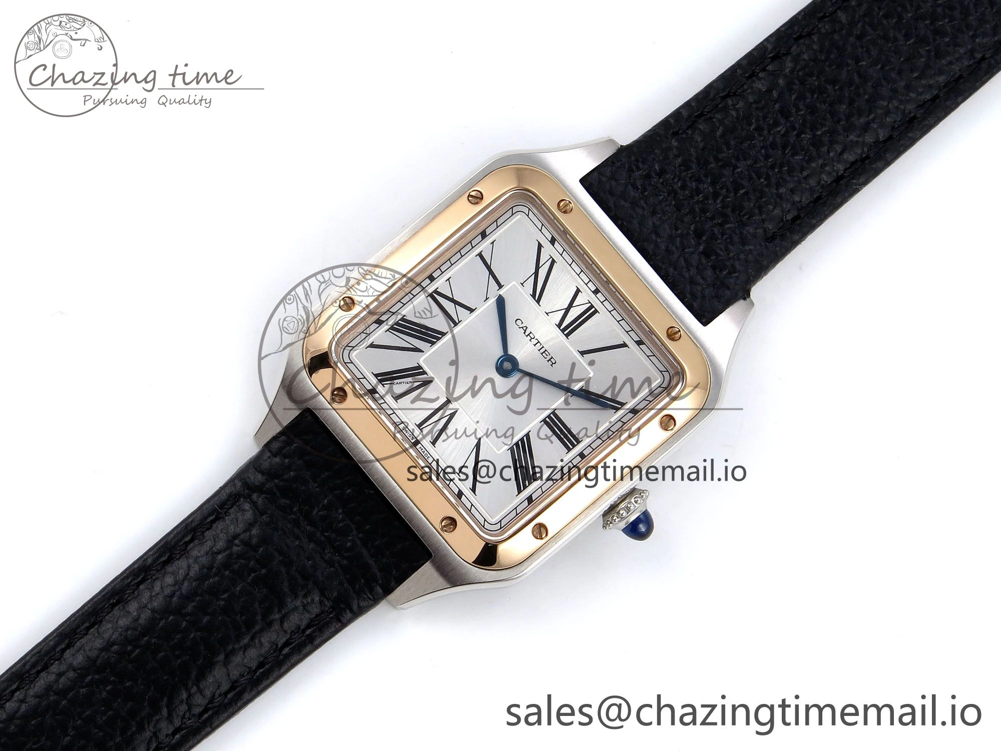 Santos Dumont 31.4mm SS RG AF 1:1 Best Edition Silver Dial on Black Leather Strap A Durable 5899