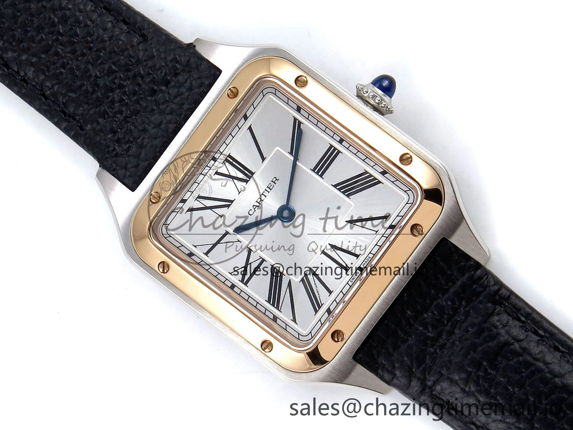 Santos Dumont 31.4mm SS RG AF 1:1 Best Edition Silver Dial on Black Leather Strap A Durable 5899