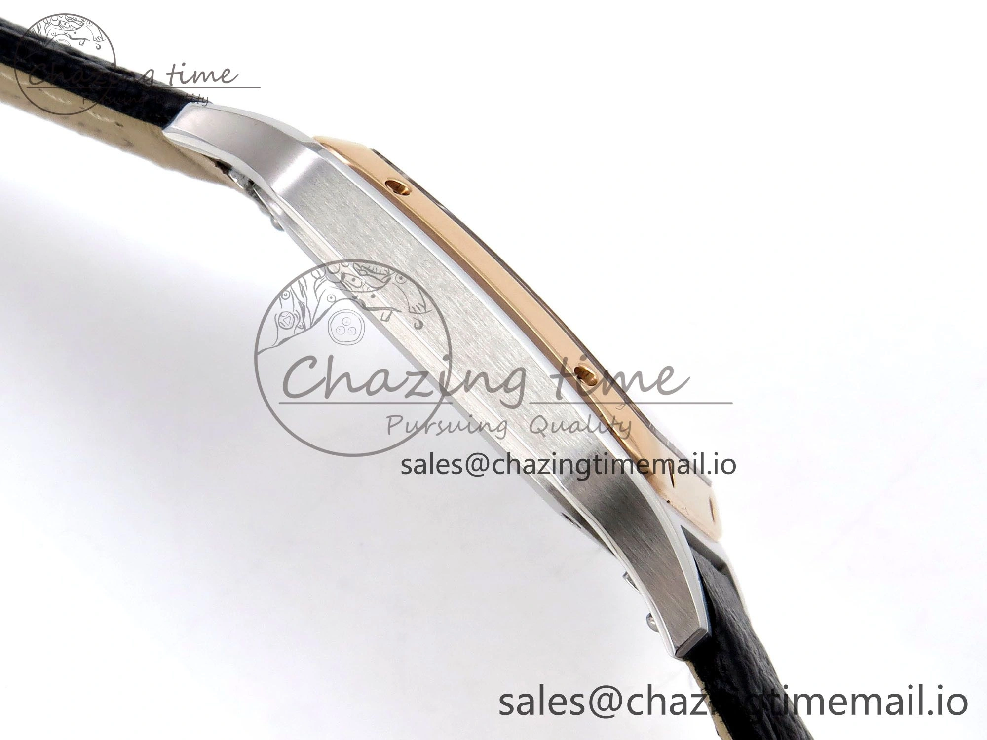 Santos Dumont 31.4mm SS RG AF 1:1 Best Edition Silver Dial on Black Leather Strap A Durable 5899