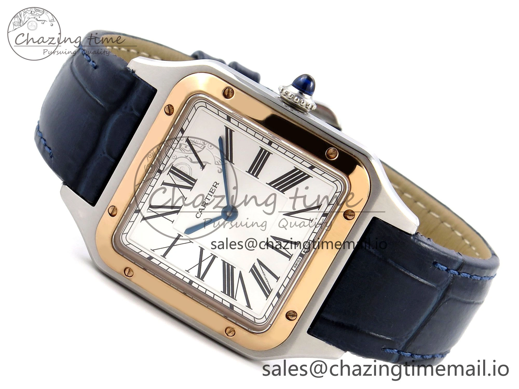 Santos Dumont 31.4mm SS RG AF 1:1 Best Edition Silver Dial on Blue Croco Strap A UrbanChic 5891