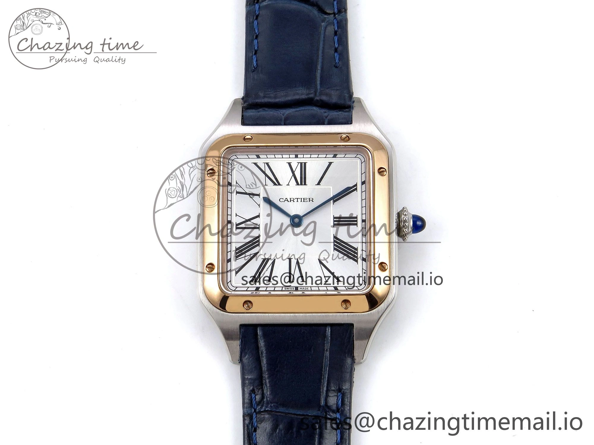 Santos Dumont 31.4mm SS RG AF 1:1 Best Edition Silver Dial on Blue Croco Strap A UrbanChic 5891