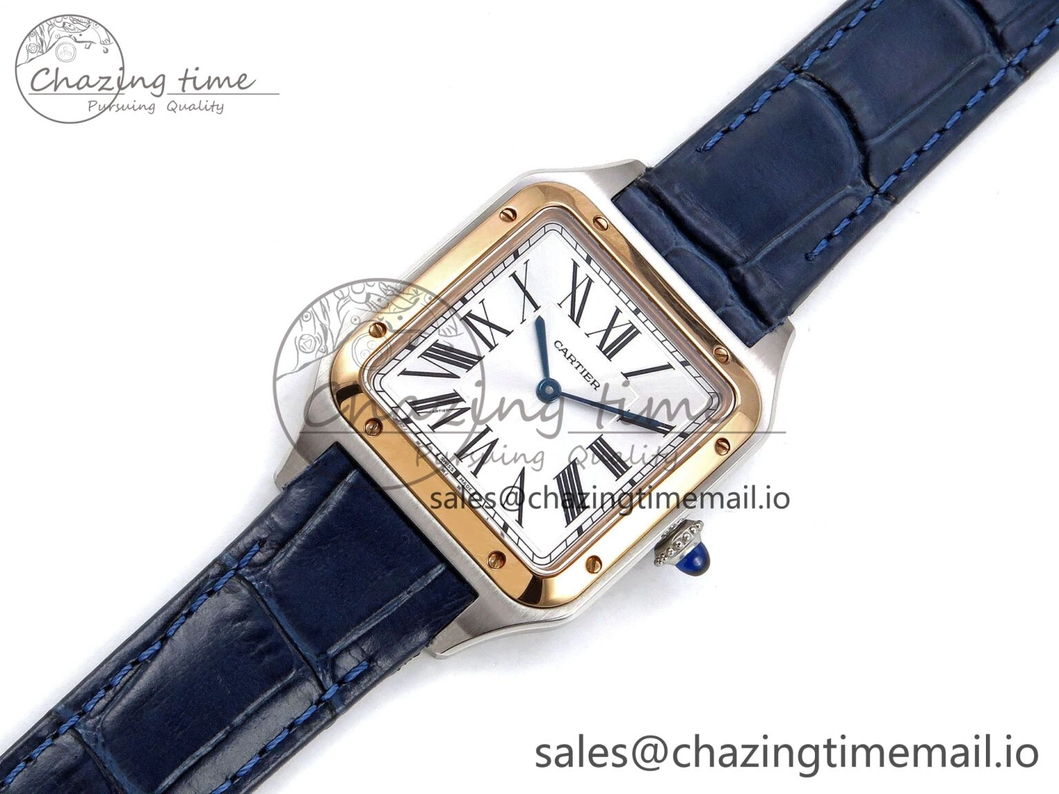 Santos Dumont 31.4mm SS RG AF 1:1 Best Edition Silver Dial on Blue Croco Strap A UrbanChic 5891