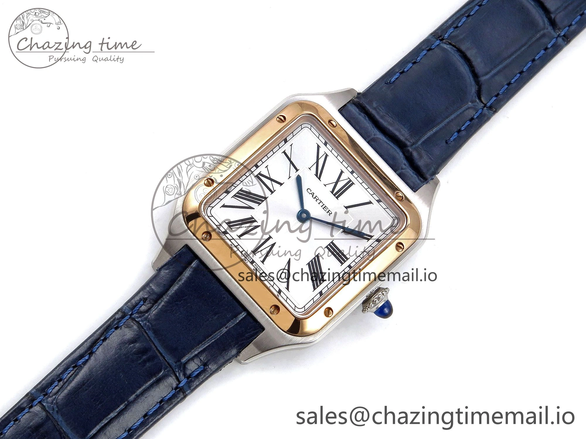 Santos Dumont 31.4mm SS RG AF 1:1 Best Edition Silver Dial on Blue Croco Strap A UrbanChic 5891