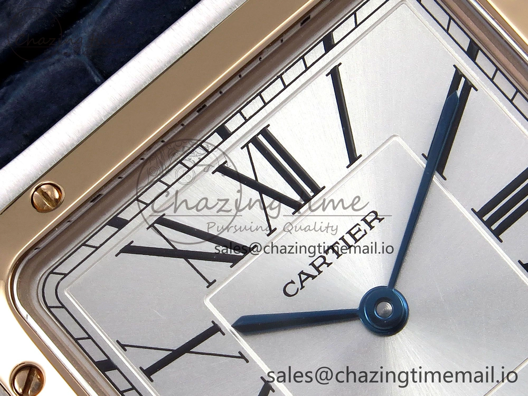 Santos Dumont 31.4mm SS RG AF 1:1 Best Edition Silver Dial on Blue Croco Strap A UrbanChic 5891