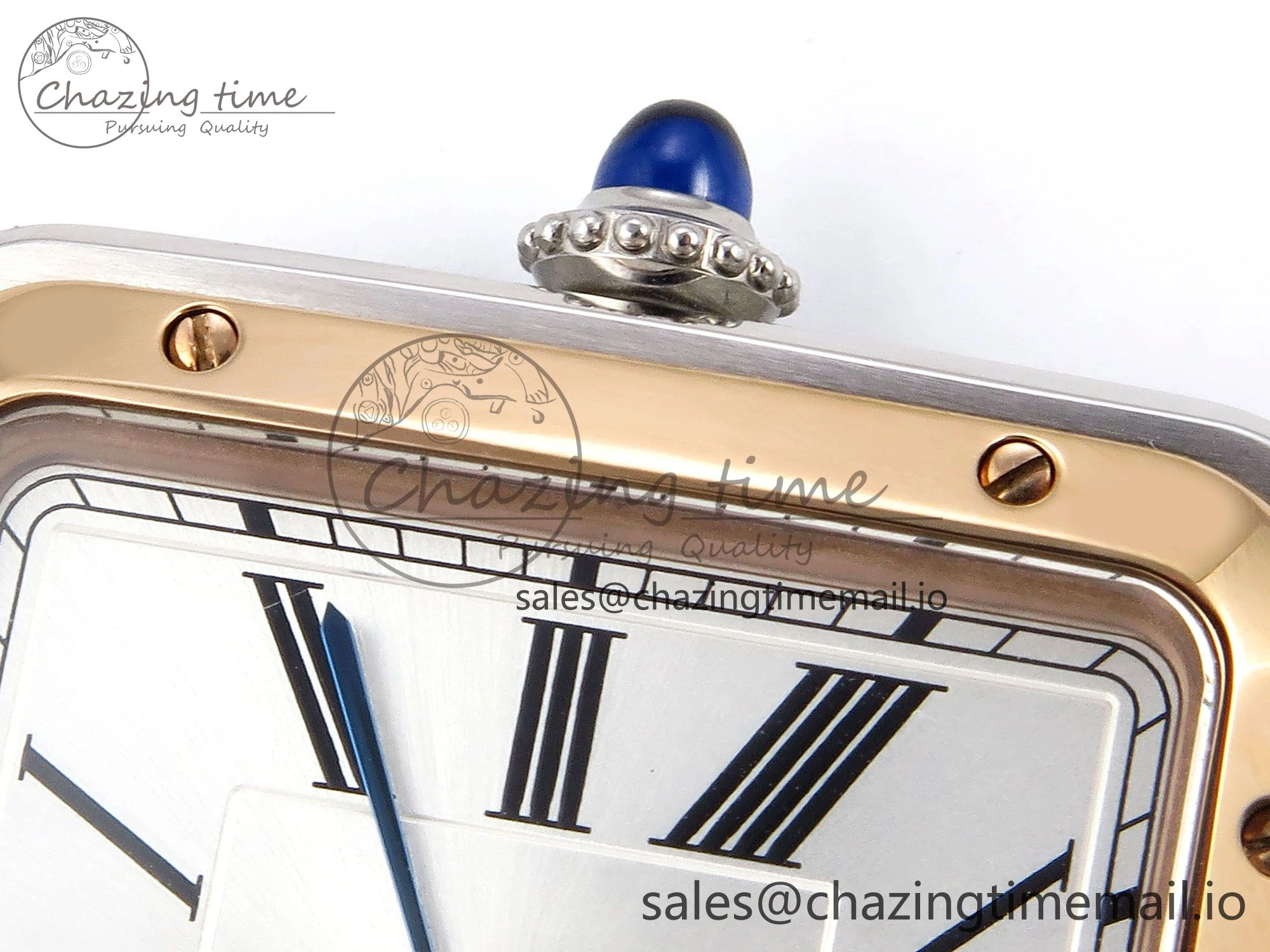 Santos Dumont 31.4mm SS RG AF 1:1 Best Edition Silver Dial on Blue Croco Strap A UrbanChic 5891