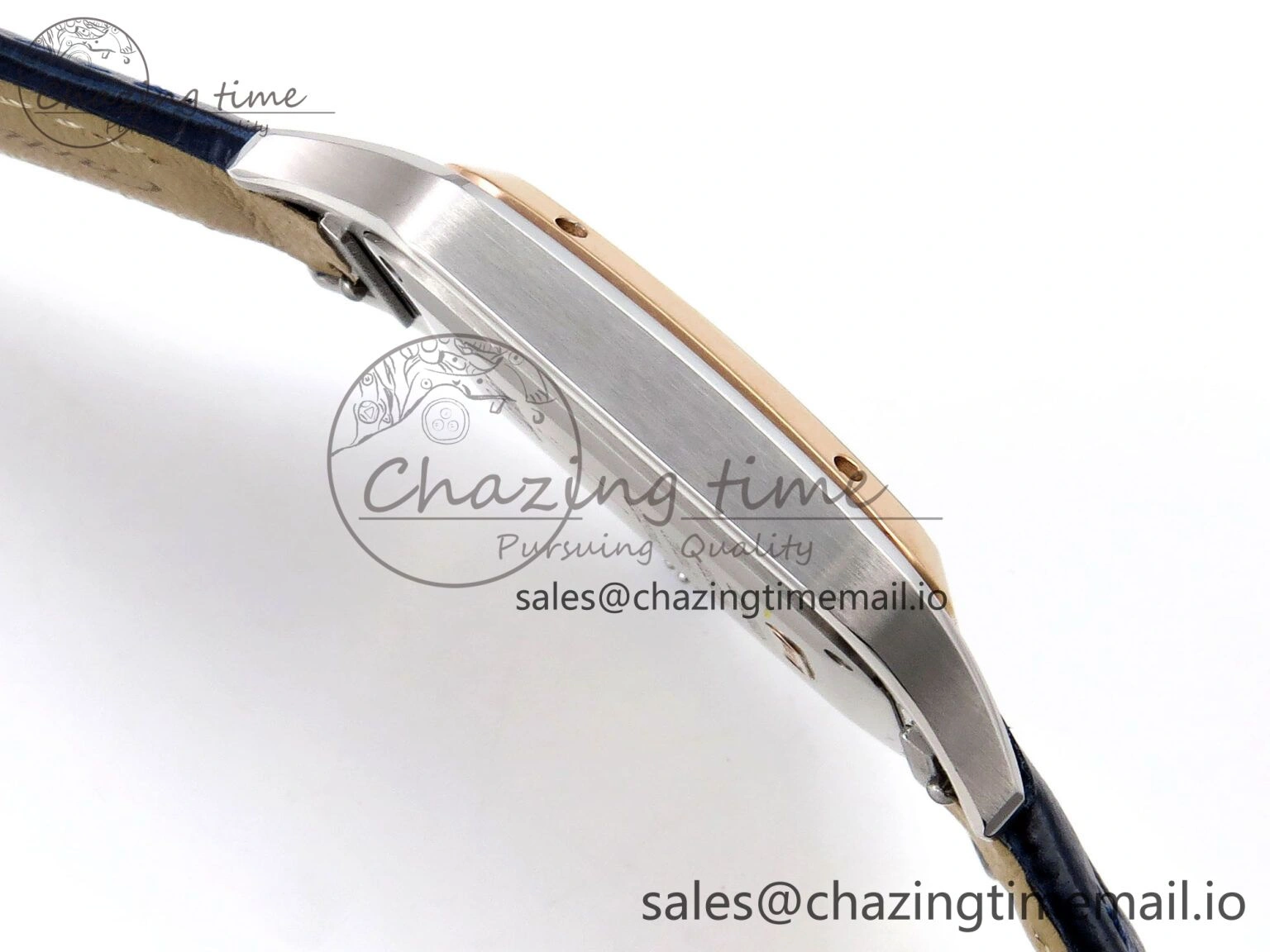 Santos Dumont 31.4mm SS RG AF 1:1 Best Edition Silver Dial on Blue Croco Strap A UrbanChic 5891