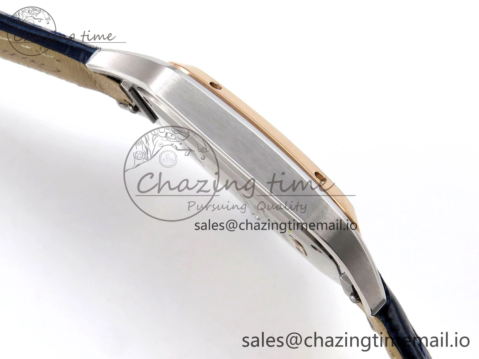 Santos Dumont 31.4mm SS RG AF 1:1 Best Edition Silver Dial on Blue Croco Strap A UrbanChic 5891