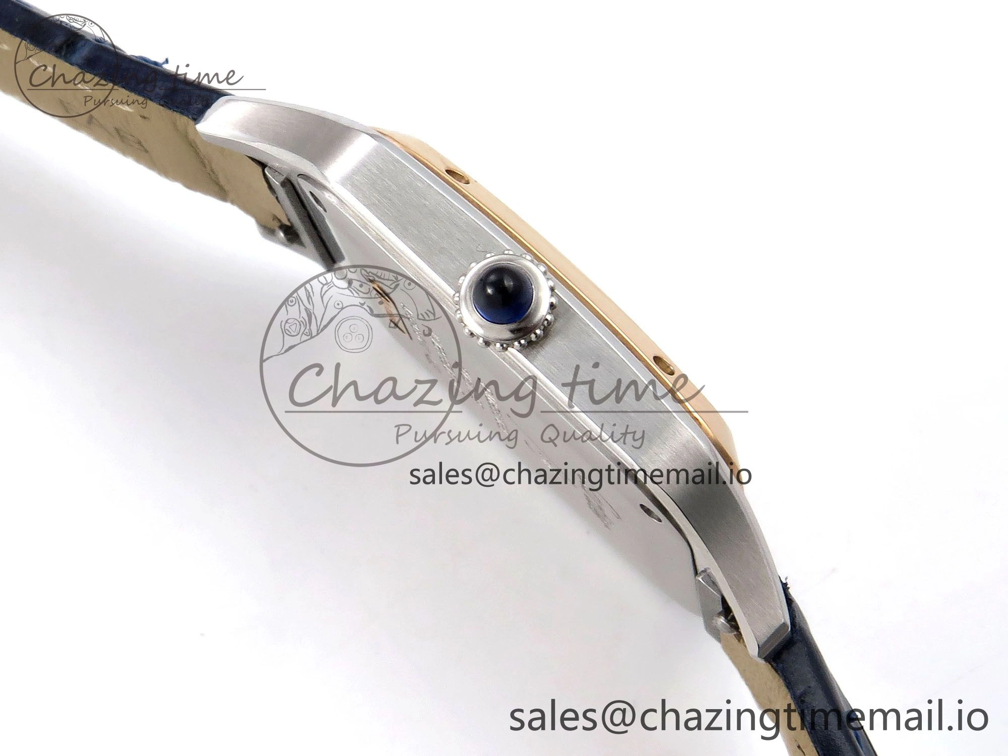 Santos Dumont 31.4mm SS RG AF 1:1 Best Edition Silver Dial on Blue Croco Strap A UrbanChic 5891