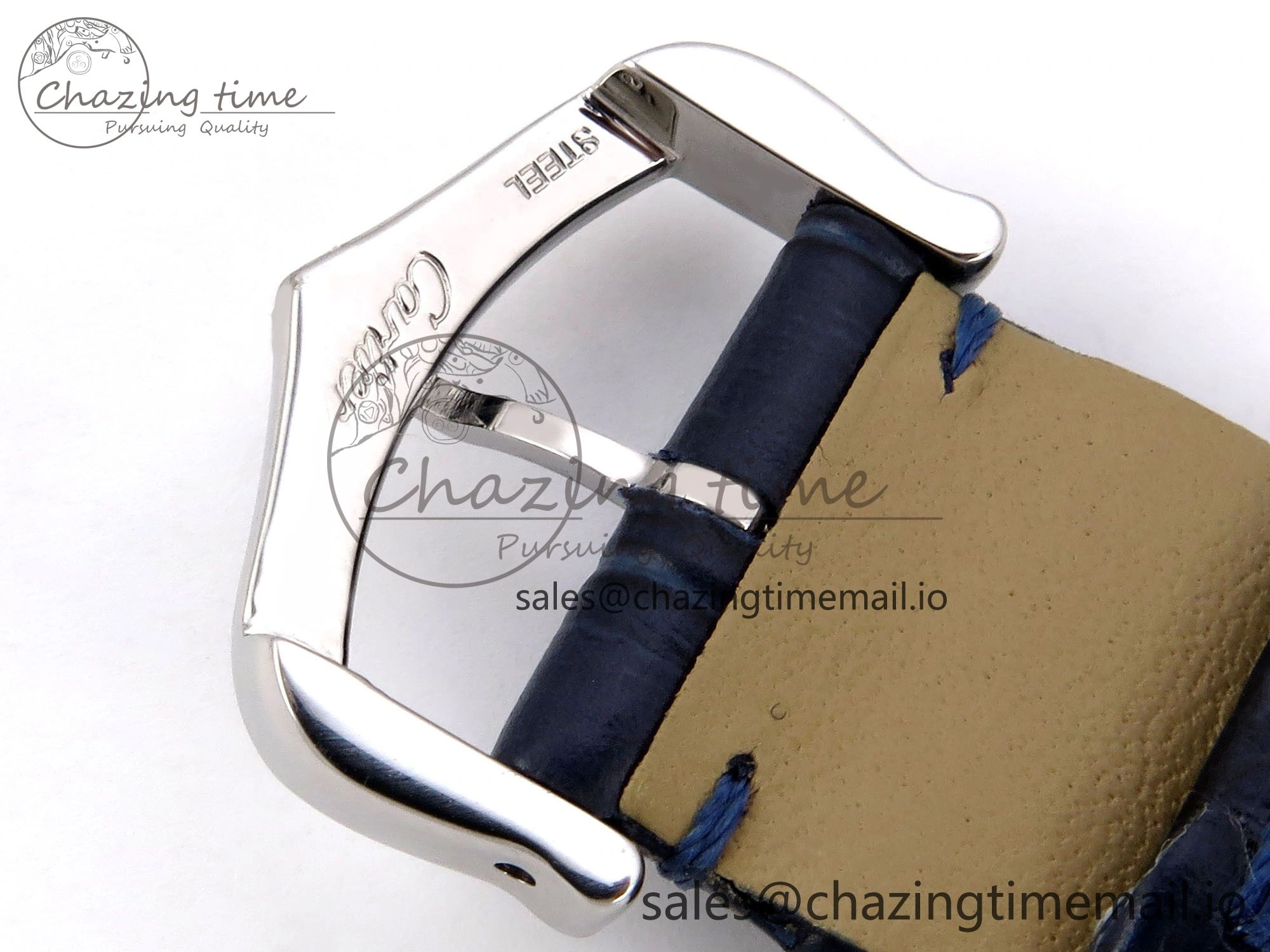 Santos Dumont 31.4mm SS RG AF 1:1 Best Edition Silver Dial on Blue Croco Strap A UrbanChic 5891
