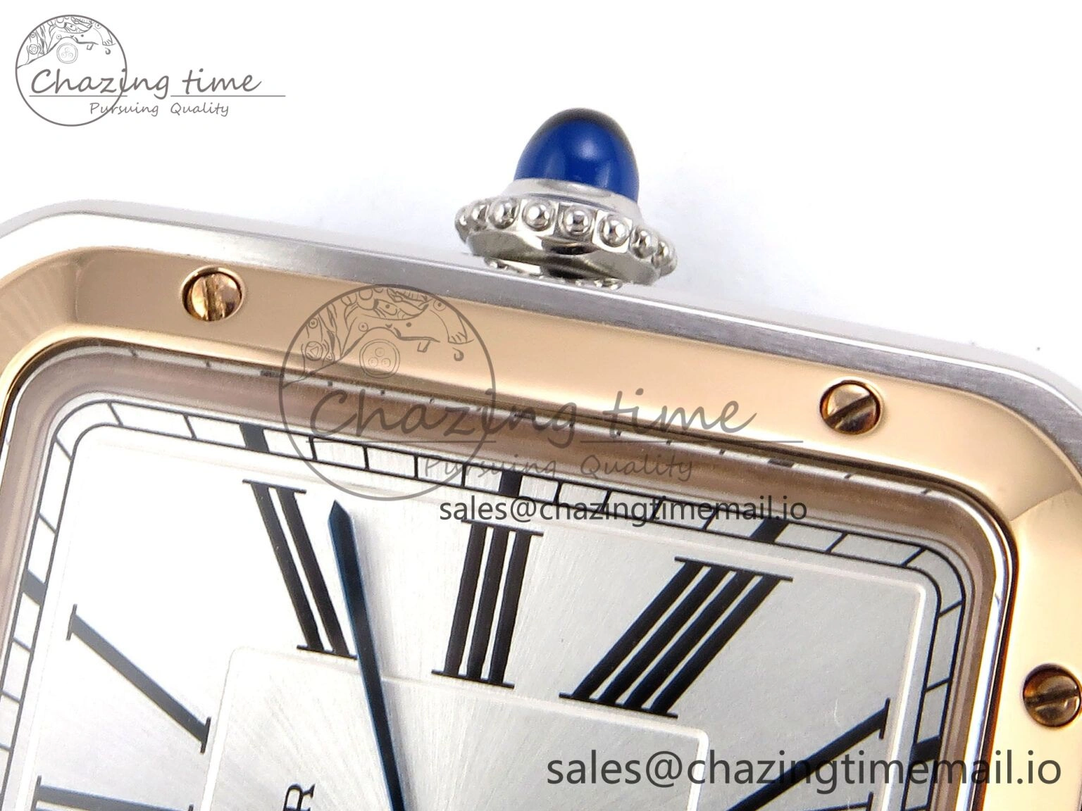 Durable Santos Dumont 31.4mm SS RG AF 1:1 Best Edition Silver Dial on Brown Leather Strap A 5897